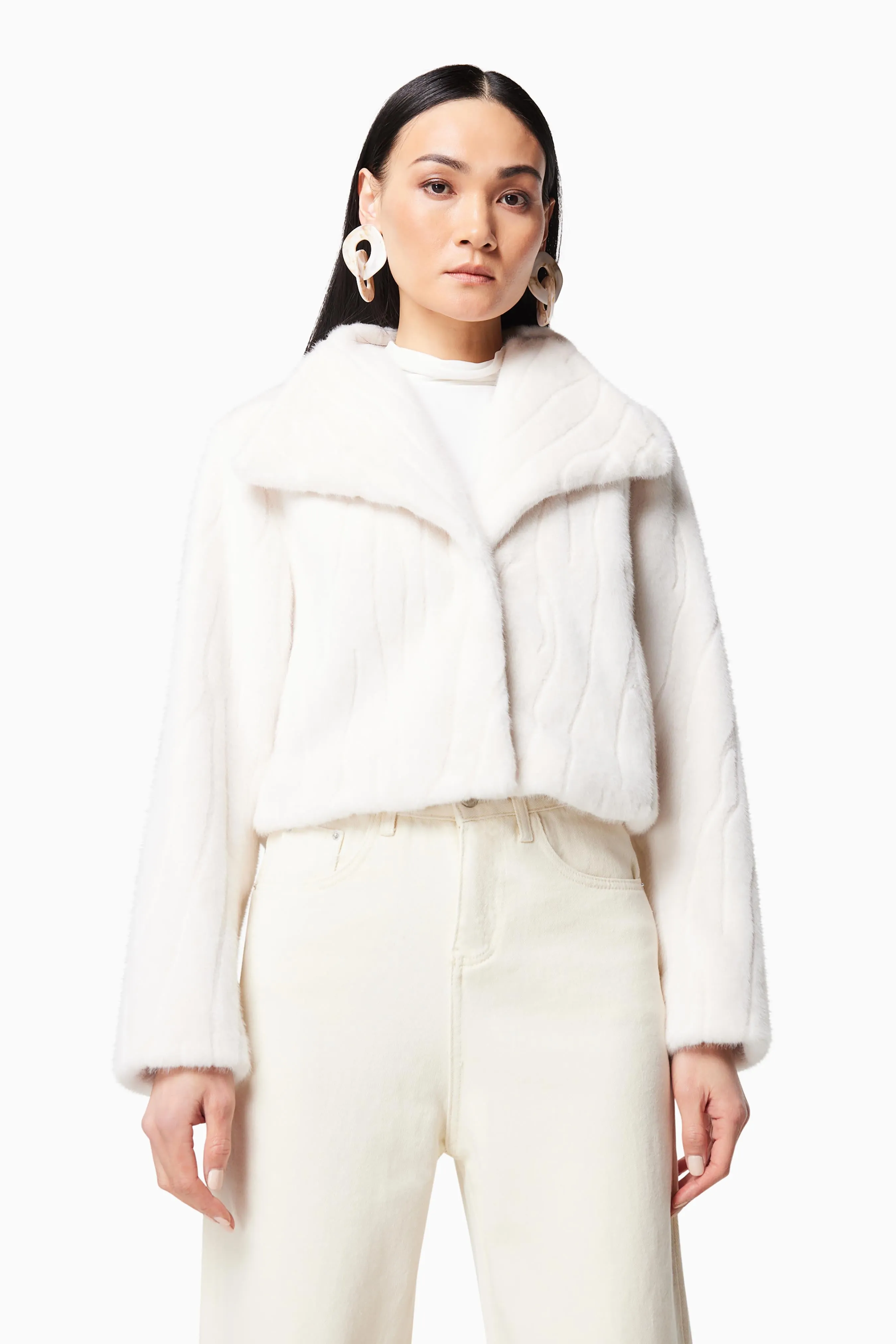 Fernie Cropped Faux Fur Jacket in White sold by Elliatt product image thumbnail 5