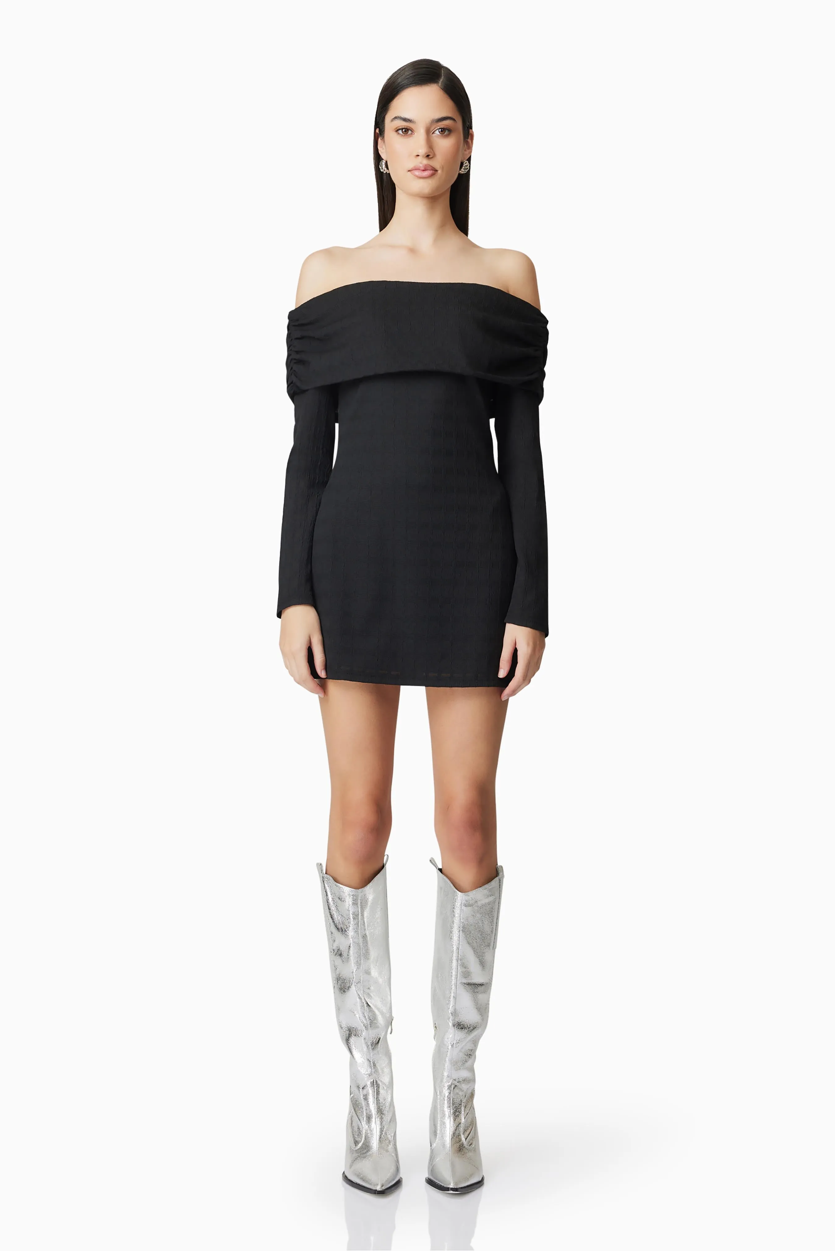 CURAAE Ari Off The Shoulder Mini Dress In Black sold by Elliatt