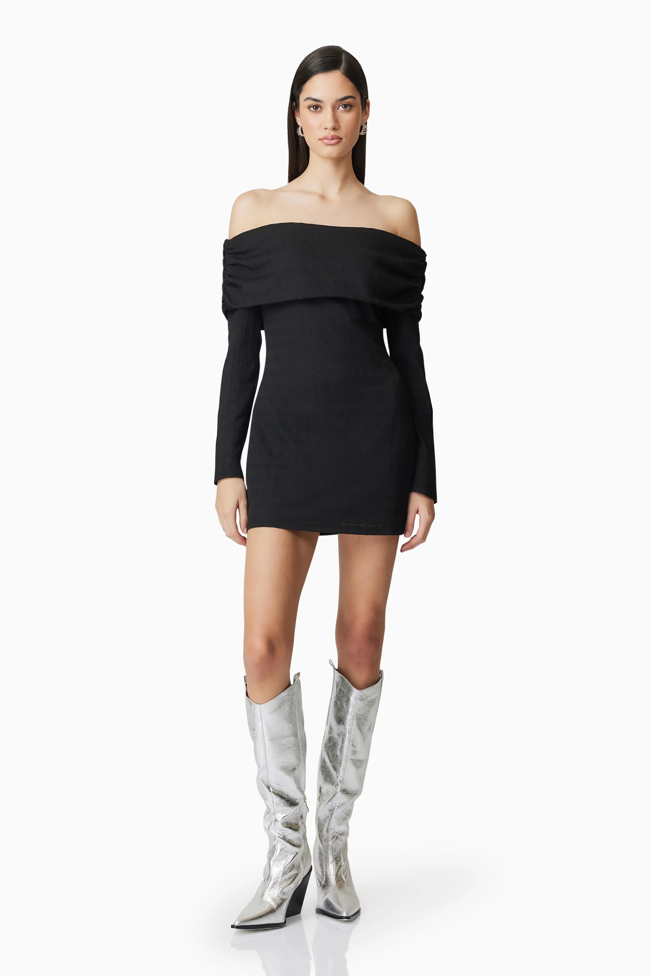 CURAAE Ari Off The Shoulder Mini Dress In Black sold by Elliatt product image thumbnail 2