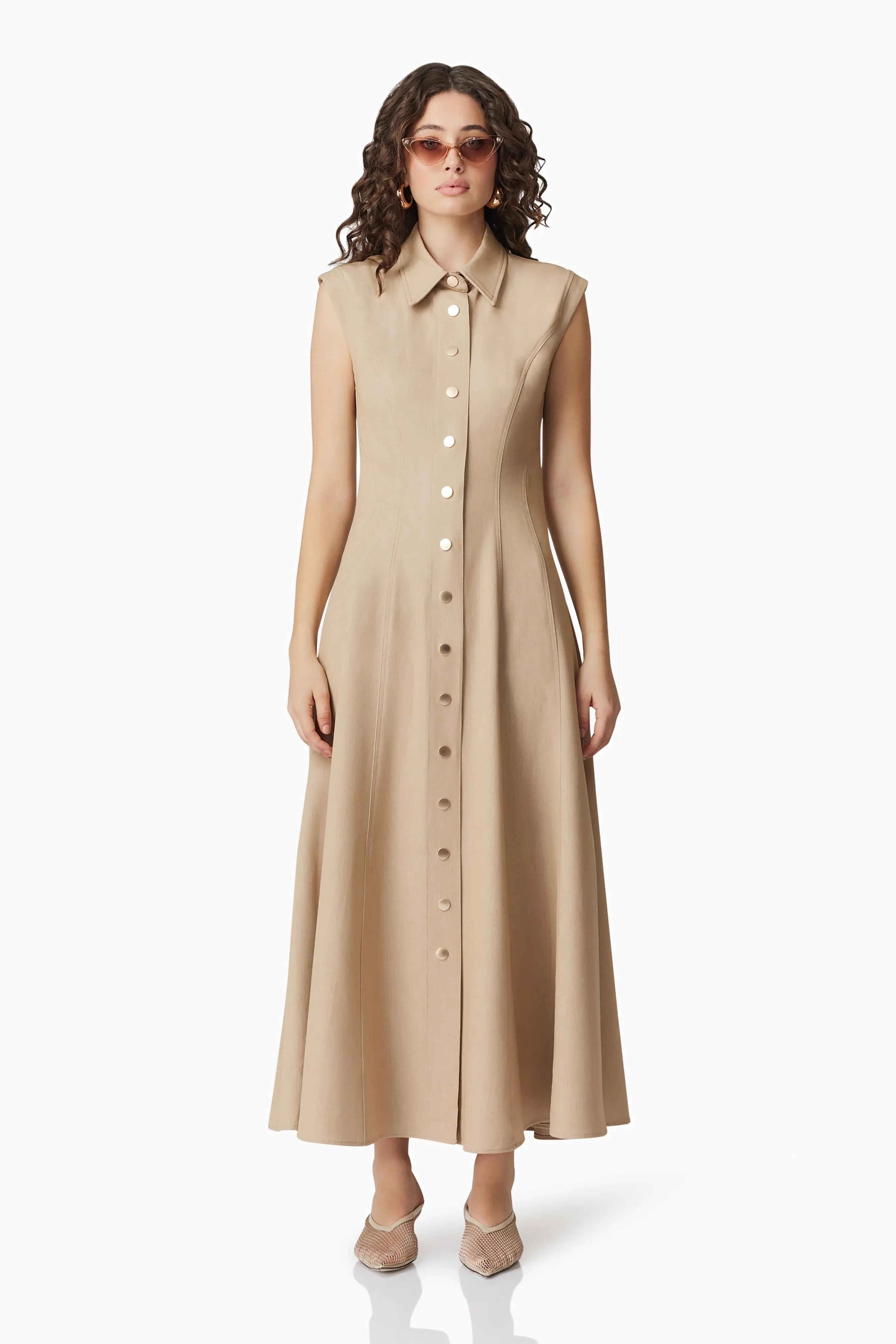 CURAAE Gabriella Midi Dress In Beige sold by Elliatt