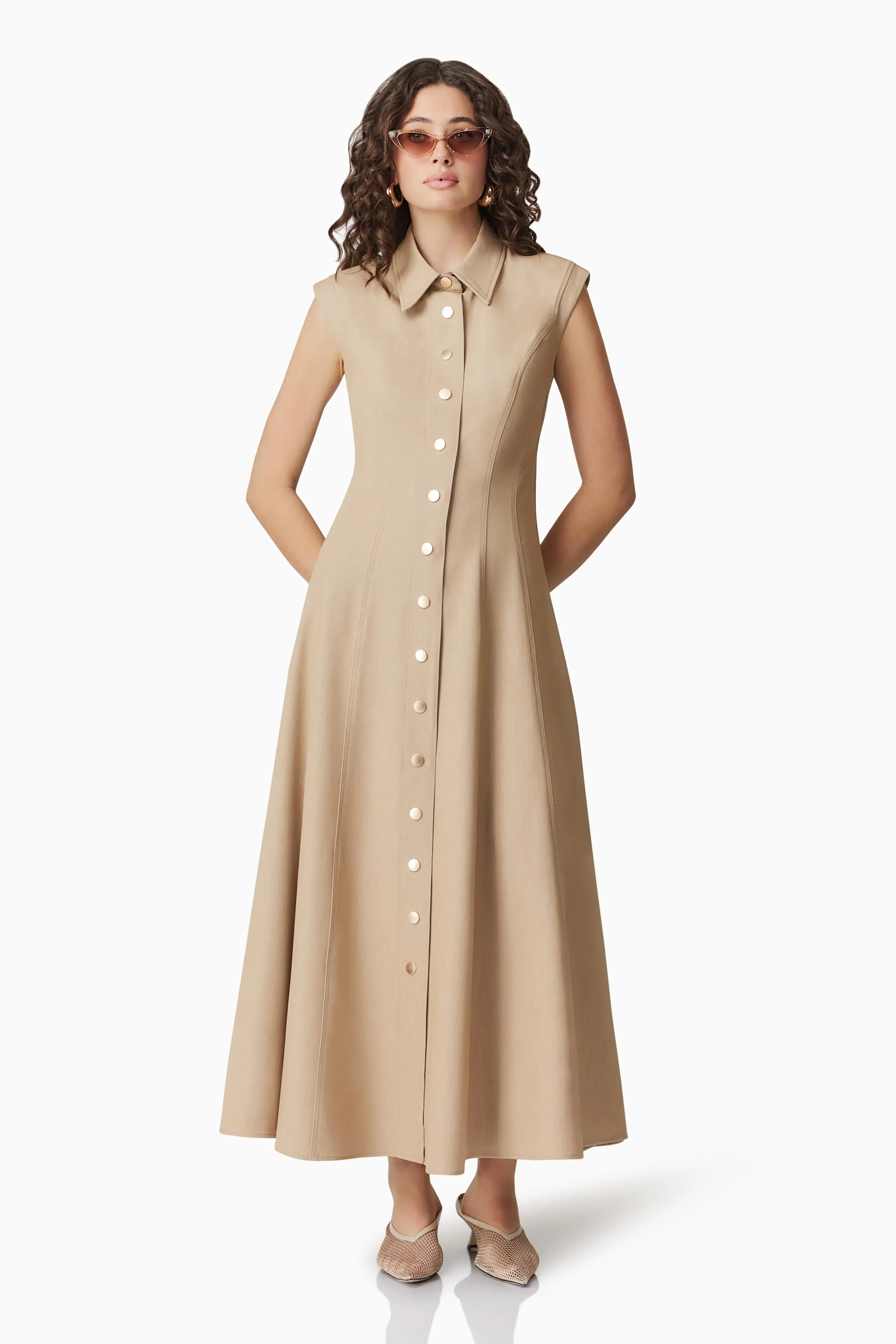 CURAAE Gabriella Midi Dress In Beige sold by Elliatt product image thumbnail 3