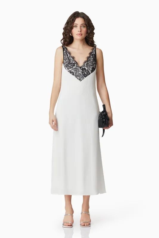 CURAAE Valentina Lace Midi Dress In White sold by Elliatt