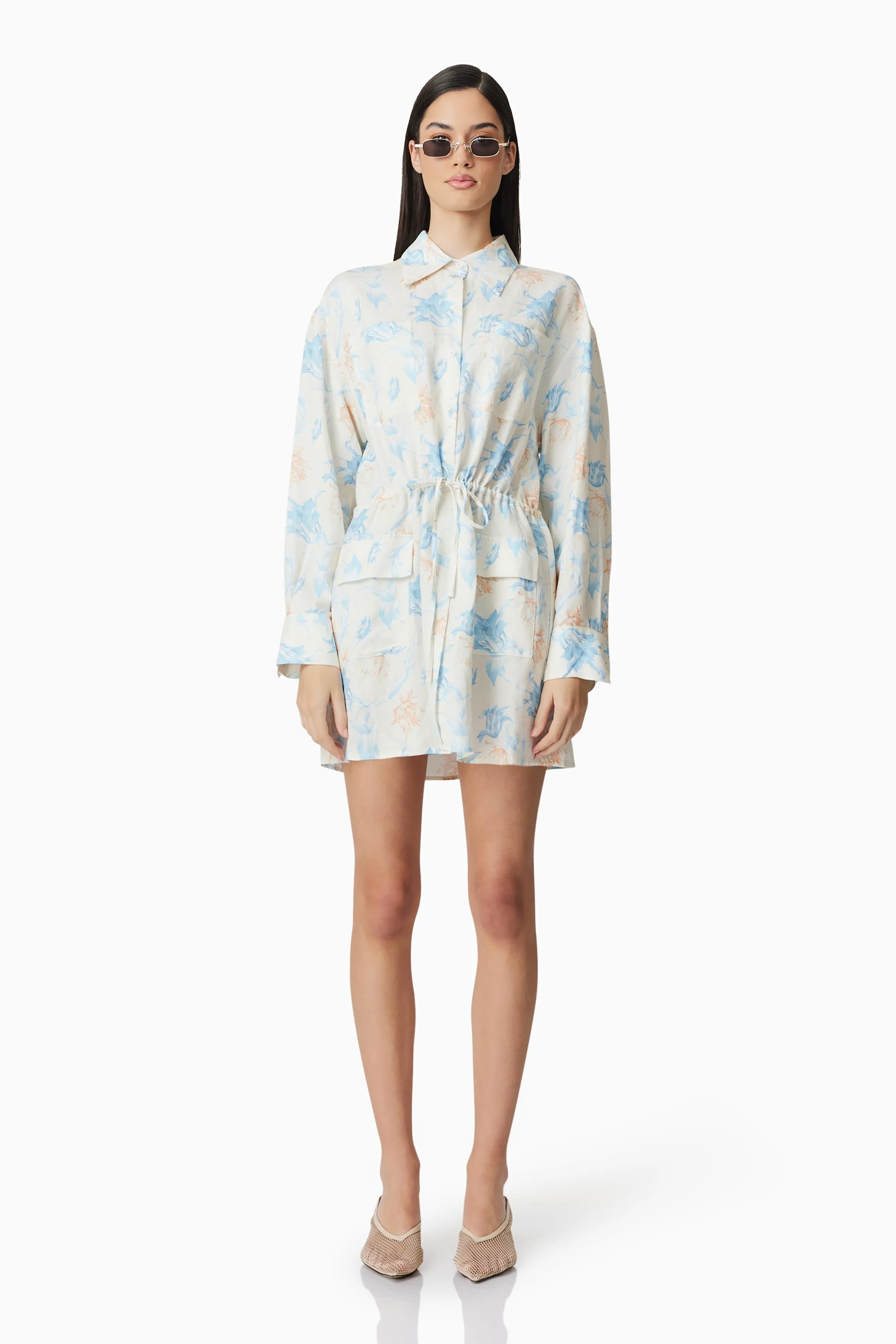 CURAAE Esther Floral Mini Shirt Dress sold by Elliatt