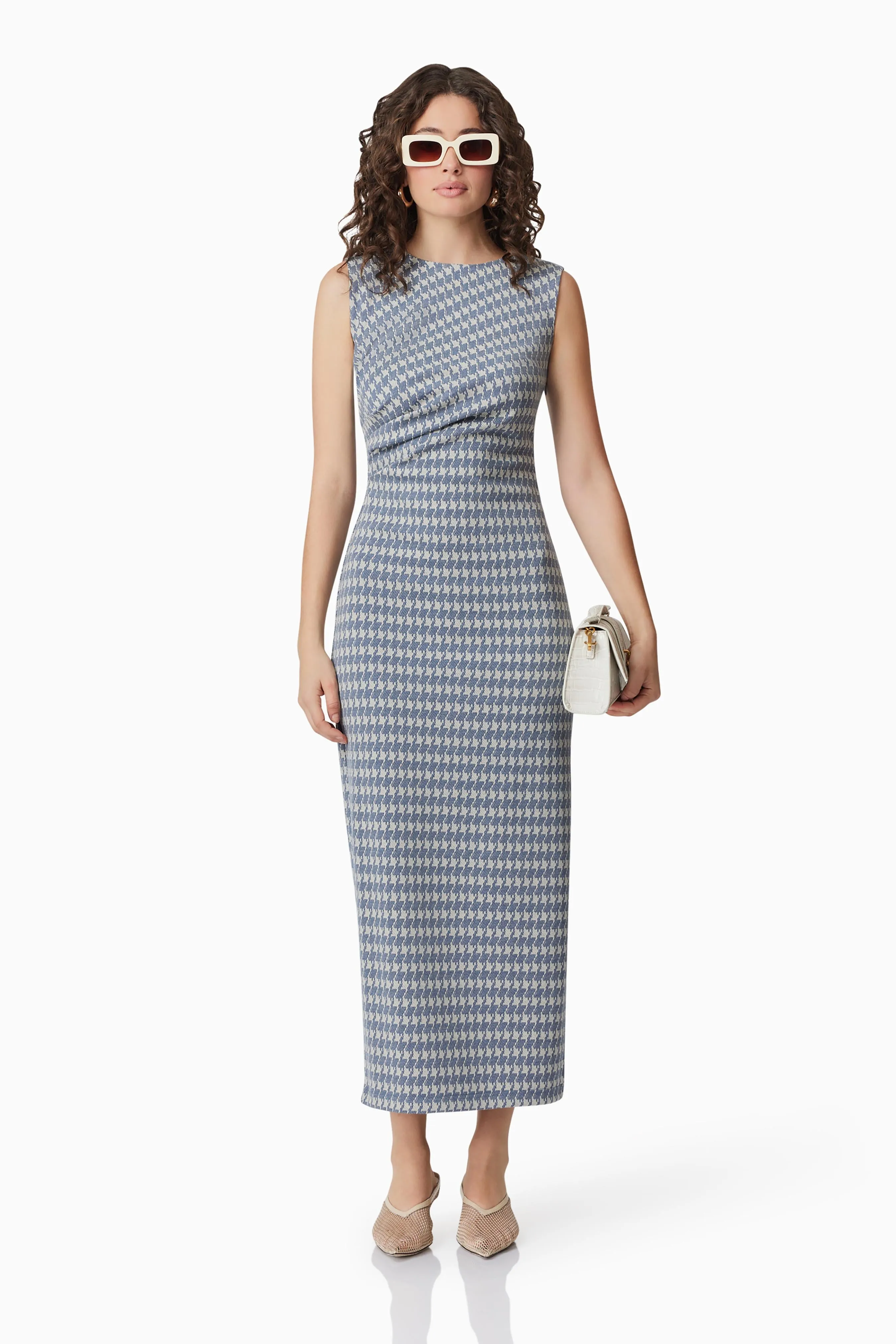 CURAAE Diana Midi Dress In Blue & White sold by Elliatt