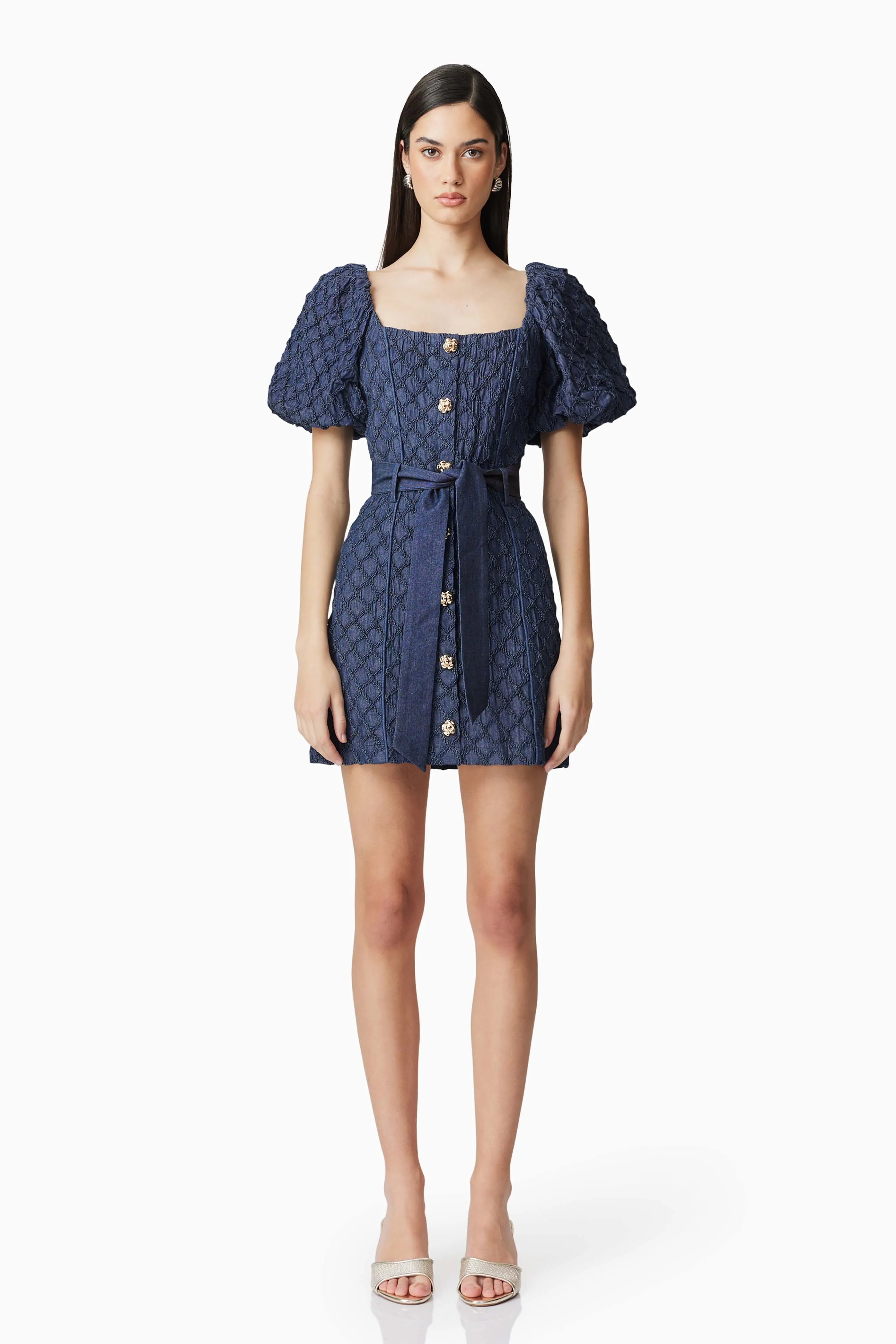 Keeley Puff Sleeve Mini Dress in Blue sold by Elliatt