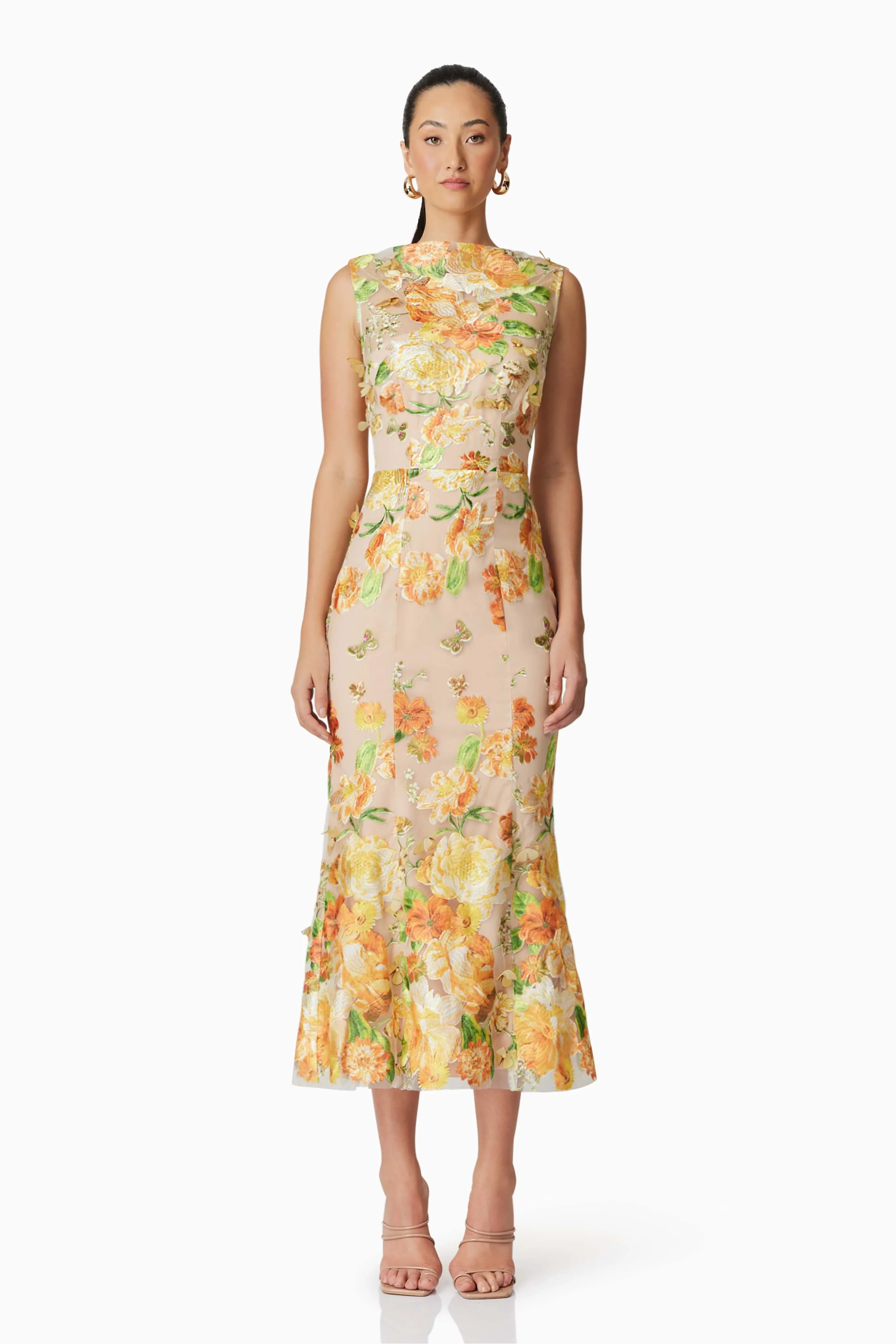 Aella Butterfly Midi Dress in Yellow sold by Elliatt