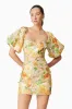 Aella Puff Sleeve Mini Dress in Yellow sold by Elliatt