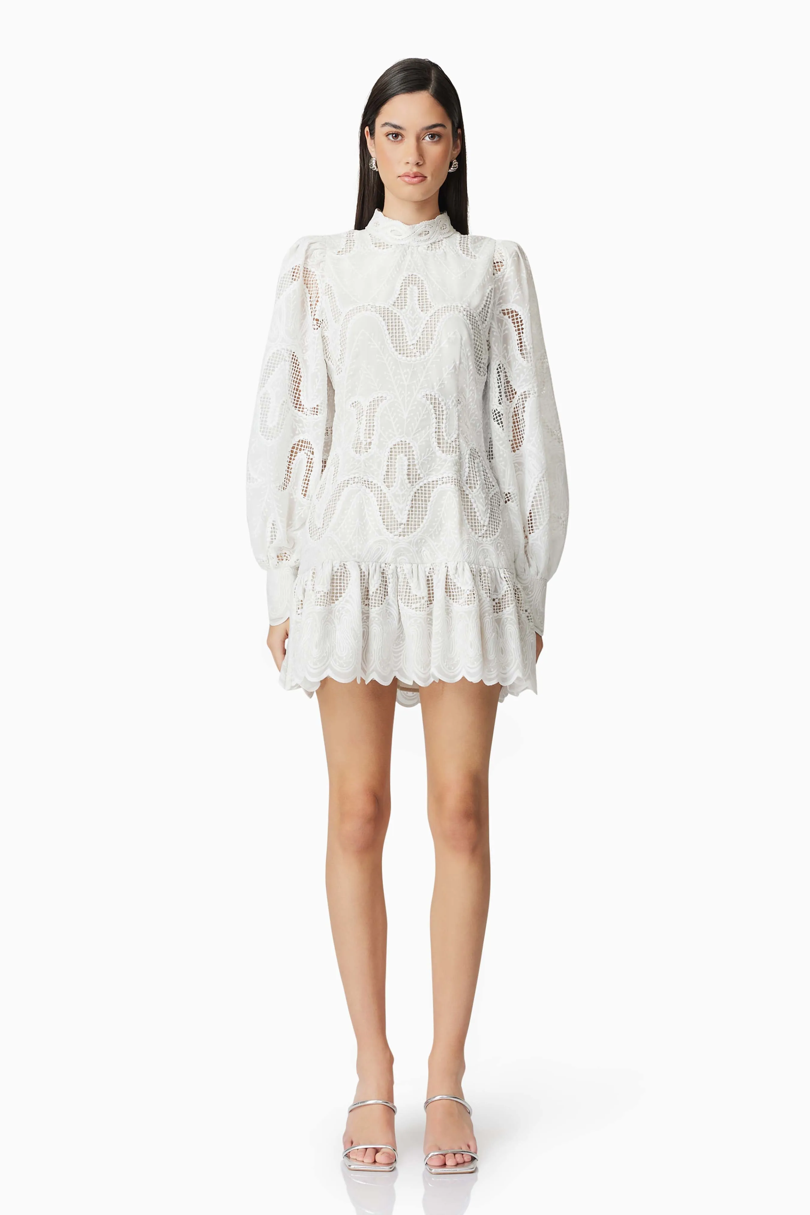 Eliza Long Sleeve Mini Dress in White sold by Elliatt