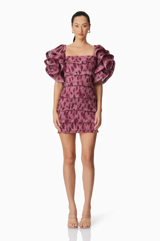 Monica Ruffled Mini Dress in Purple sold by Elliatt