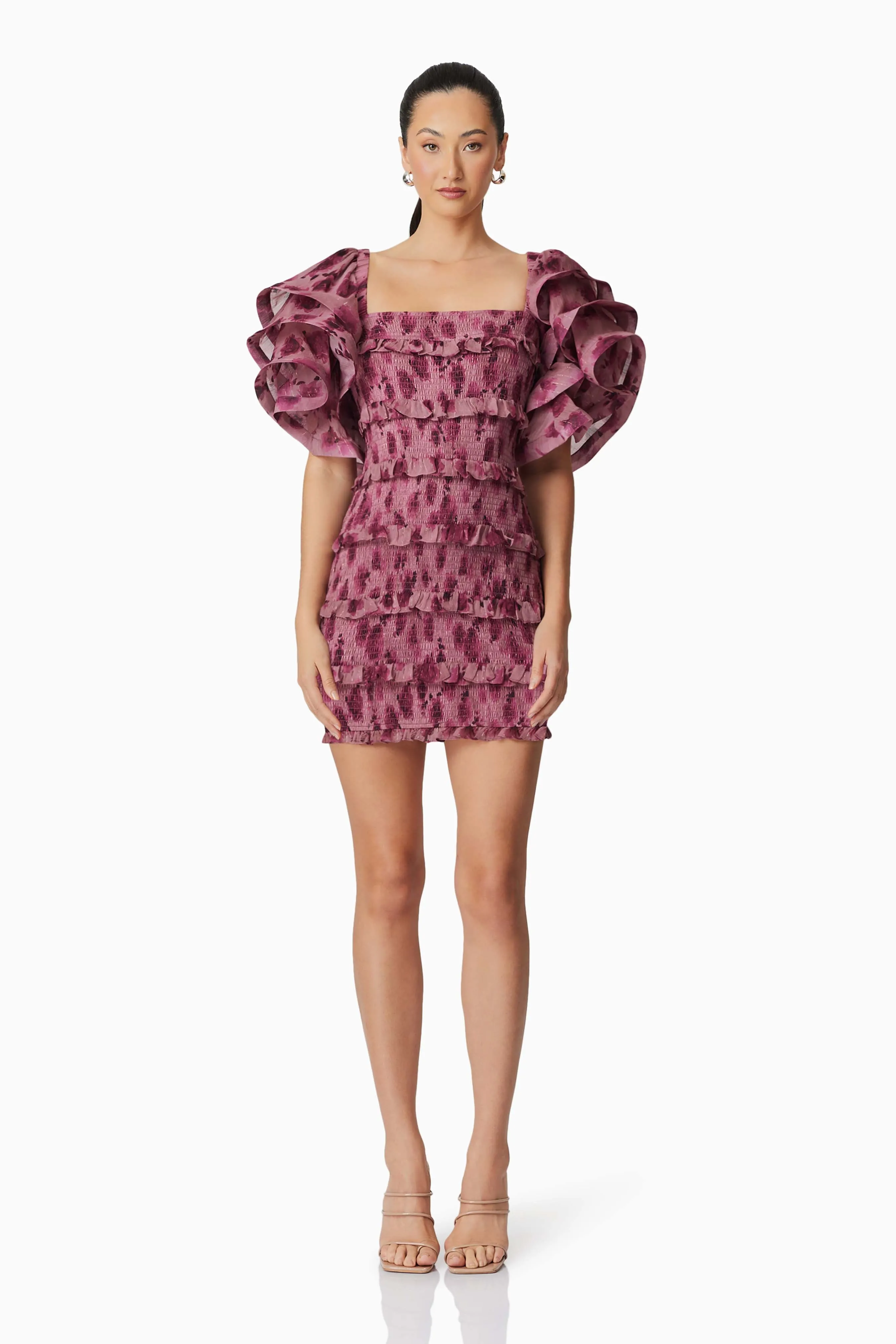 Monica Ruffled Mini Dress in Purple sold by Elliatt