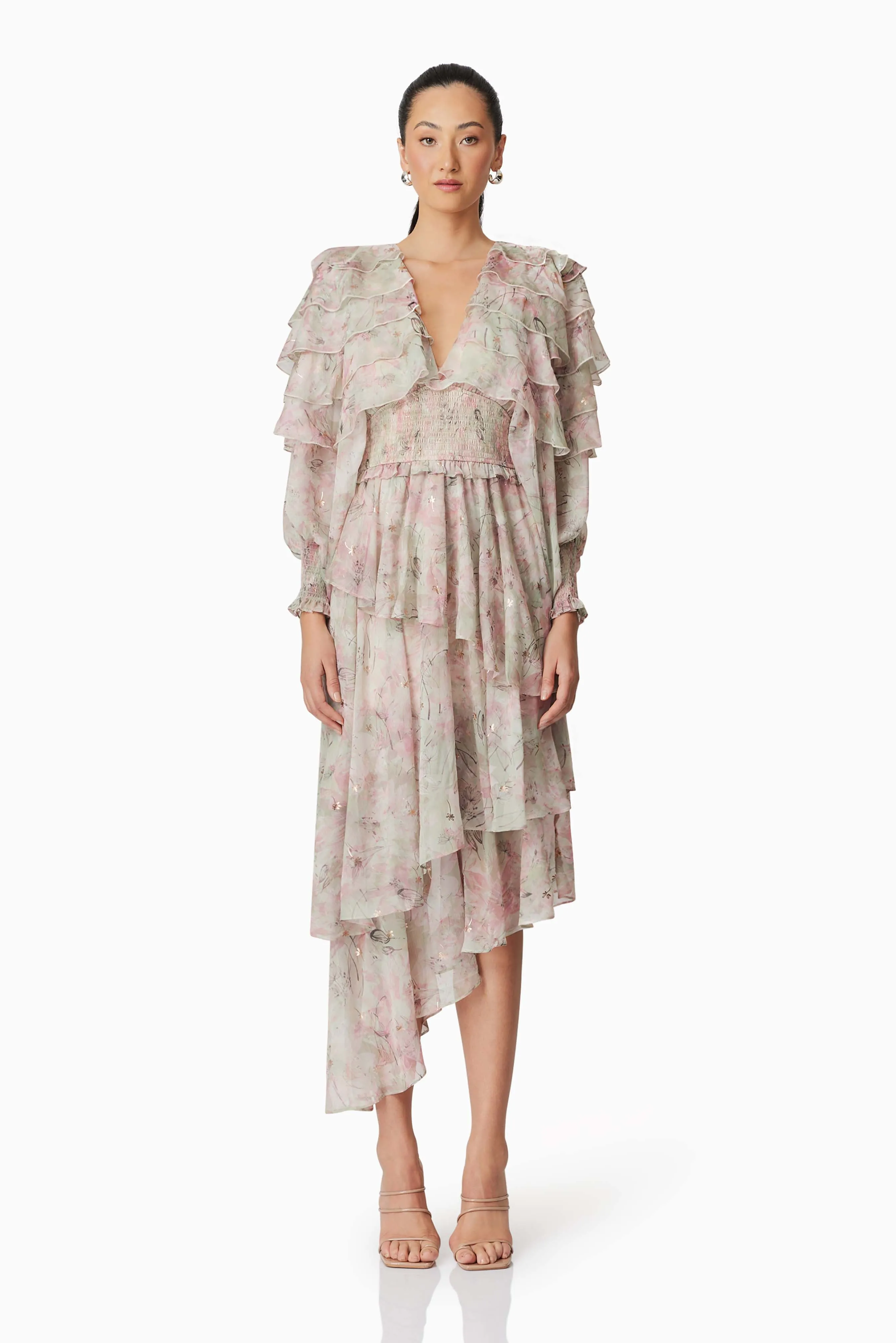 Monica Long Sleeve Midi Dress in Floral sold by Elliatt