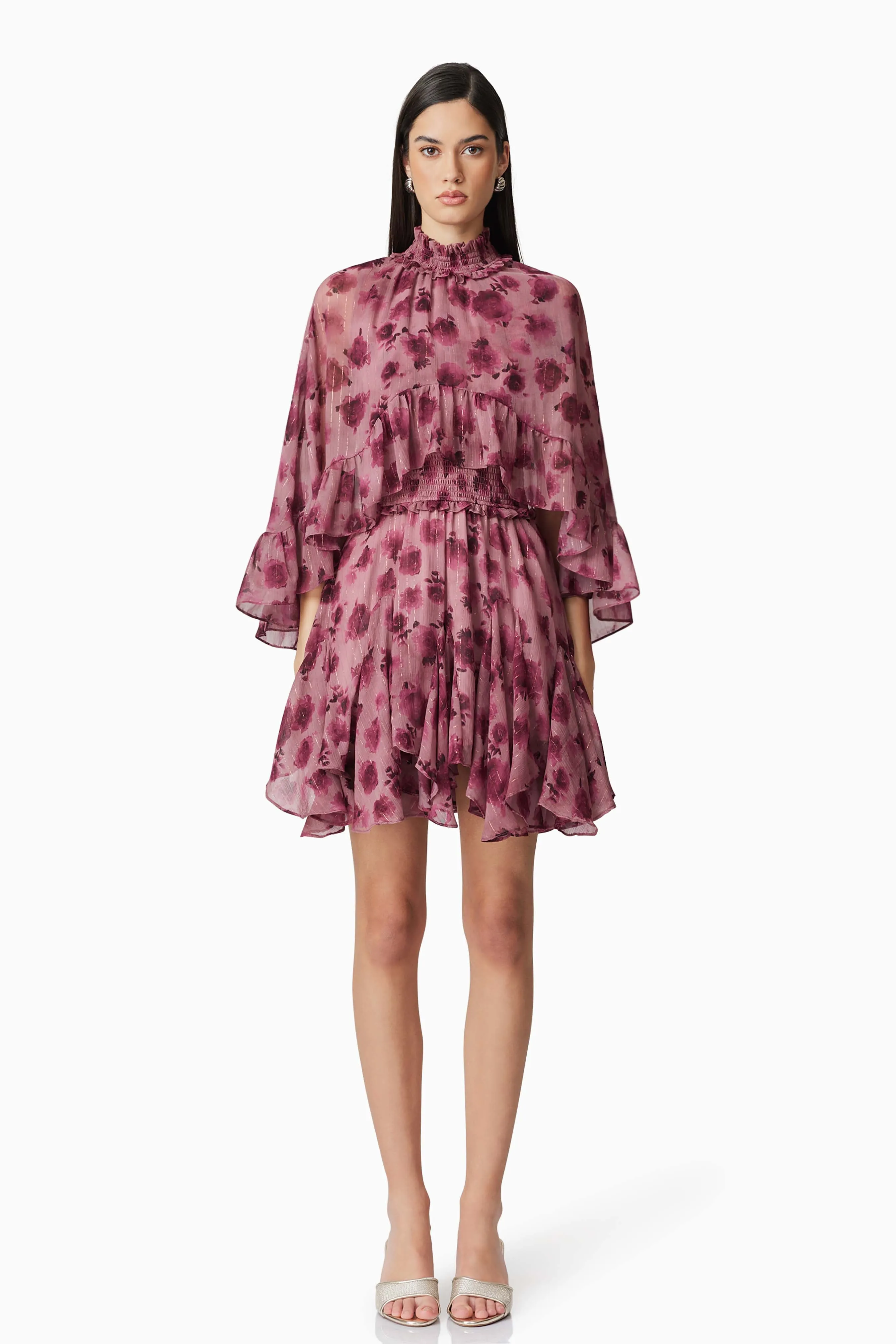 Monica Cape Mini Dress in purple sold by Elliatt