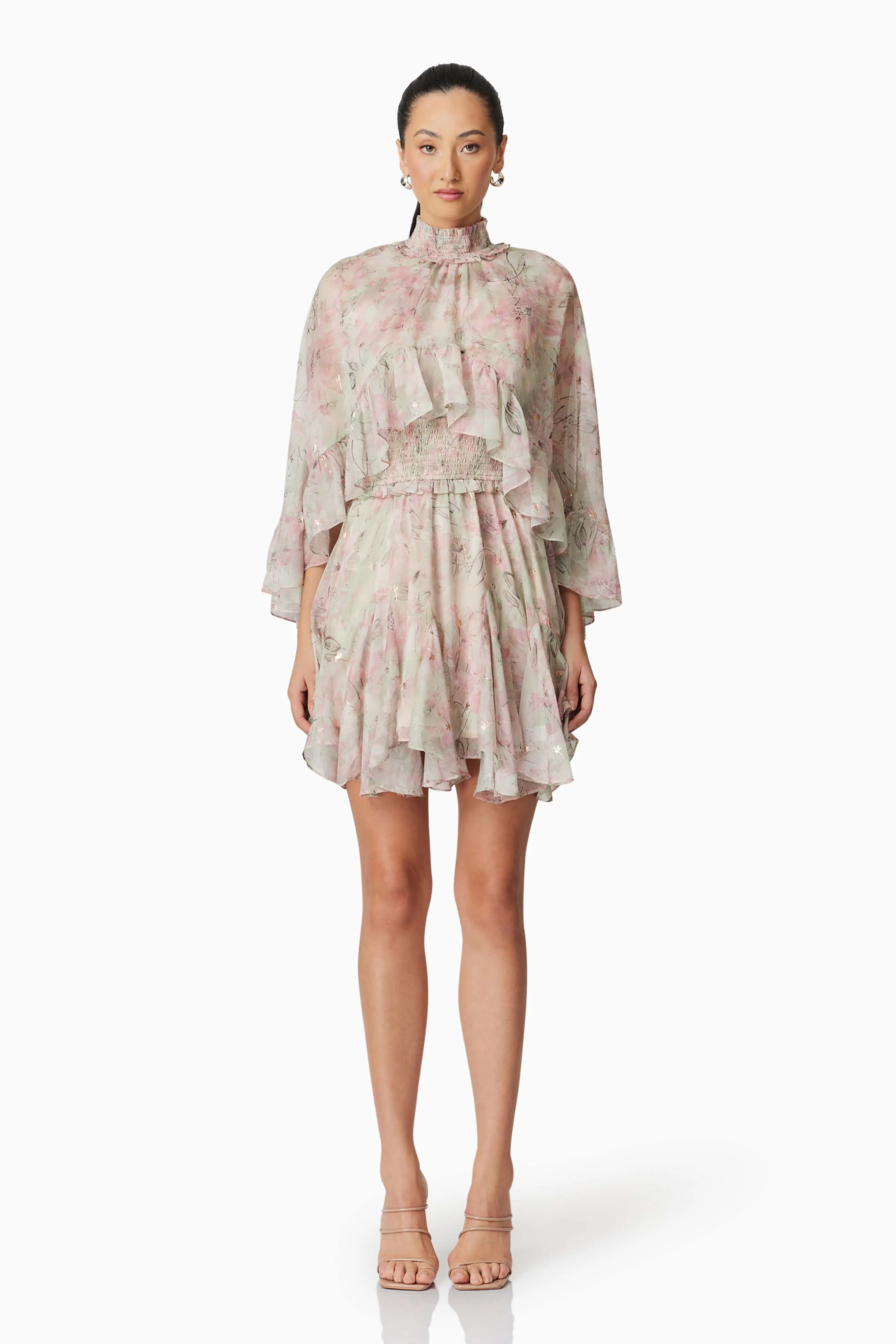 Monica Cape Mini Dress in Floral sold by Elliatt