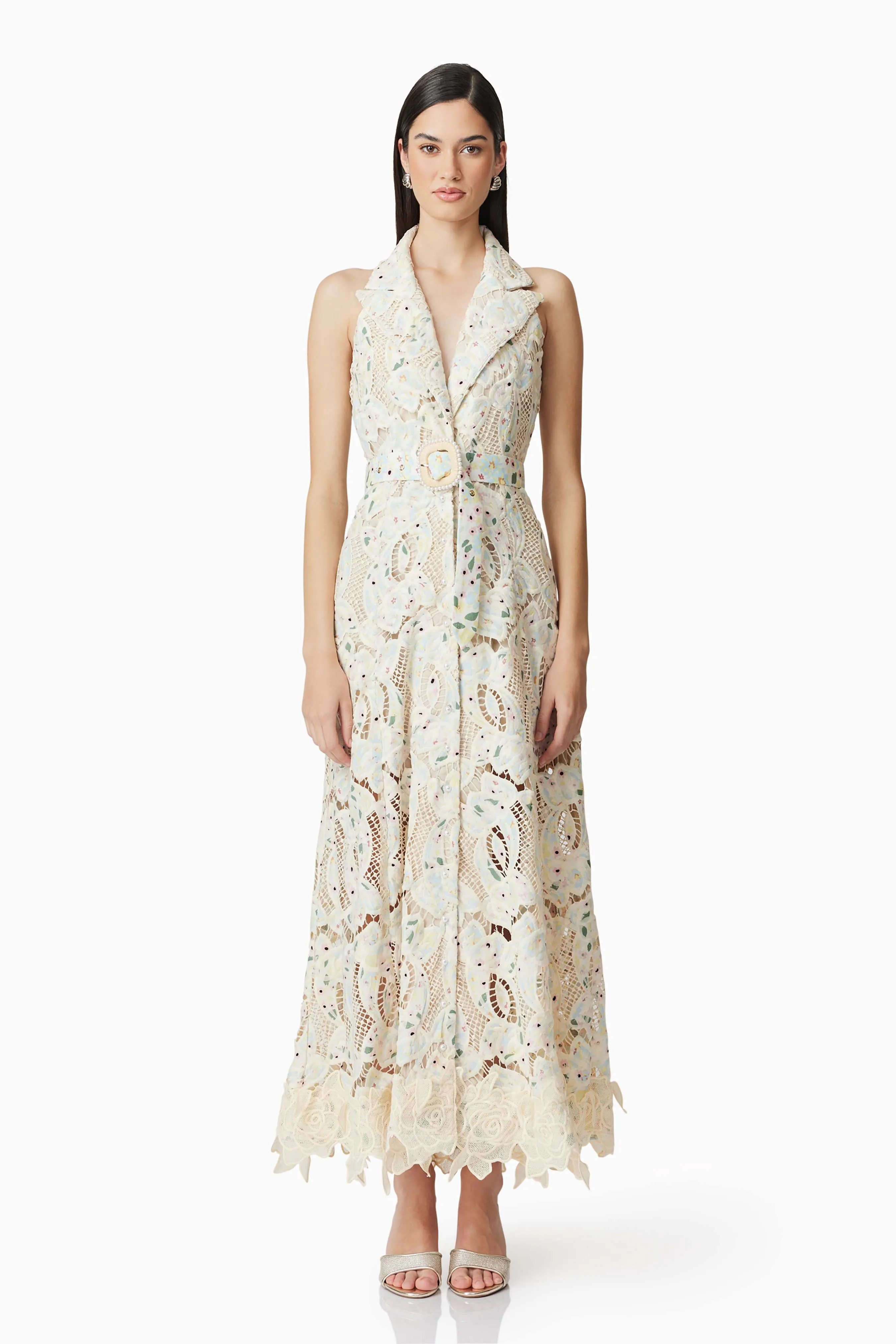 Kyla Floral Maxi Dress in White sold by Elliatt