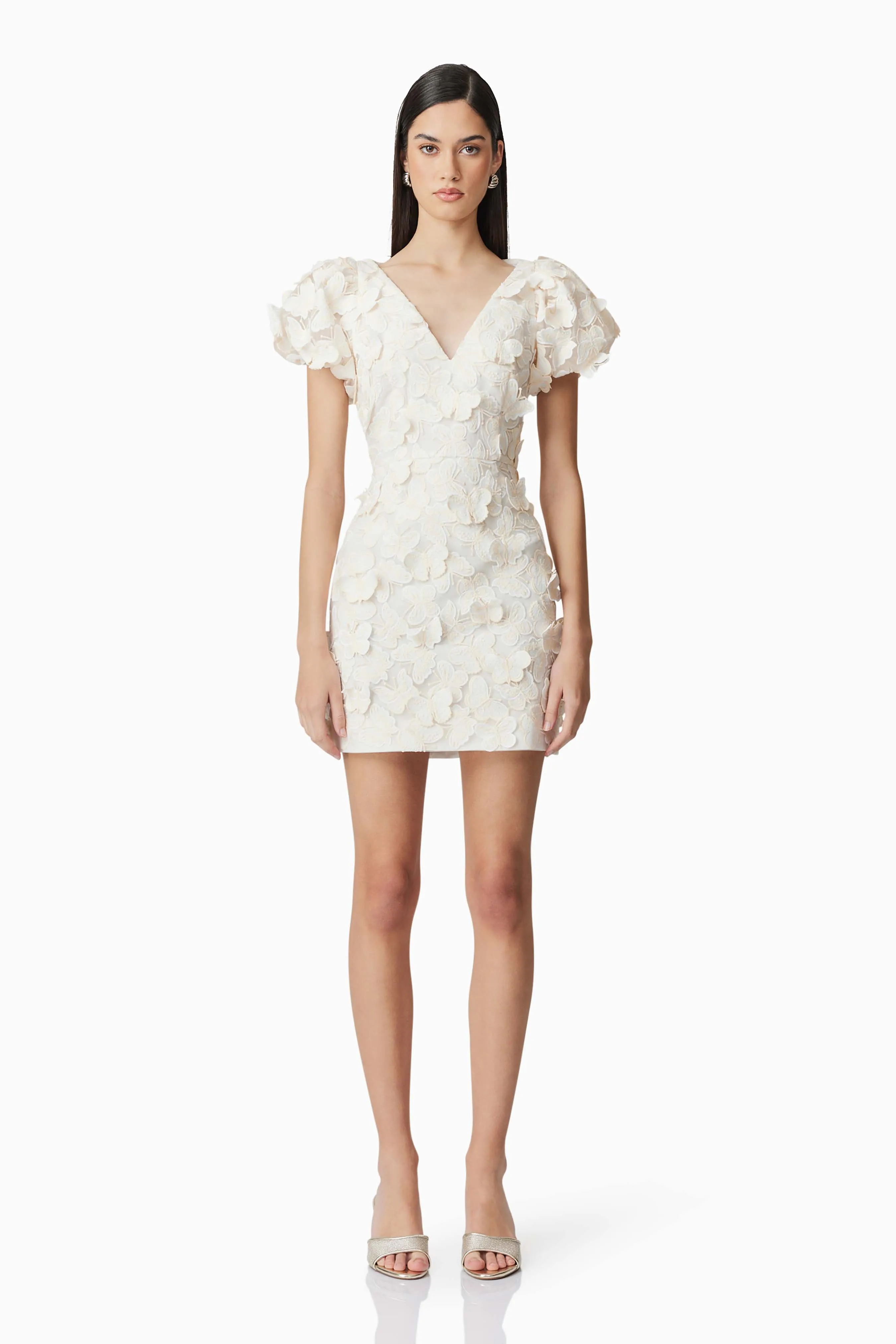 Scarlett Butterfly Mini Dress in White sold by Elliatt