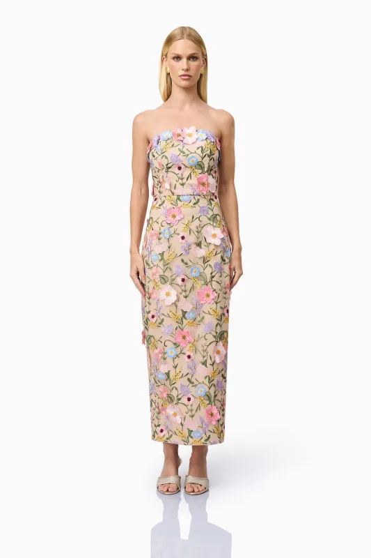 Helena Strapless Midi Dress In Floral sold by Elliatt