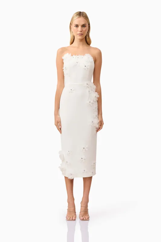 Kiara Strapless Midi Dress in White made by Elliatt