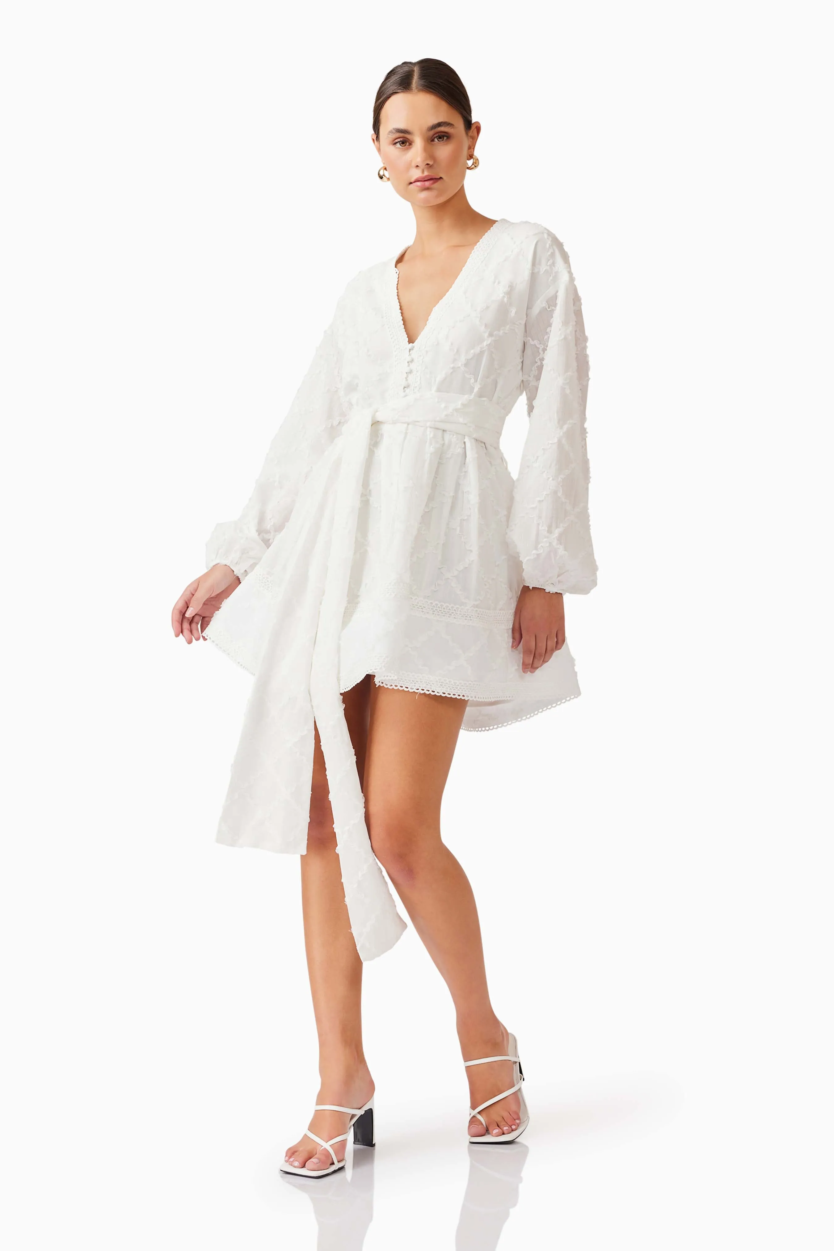 Iris Long Sleeve Mini Dress in White sold by Elliatt product image thumbnail 4