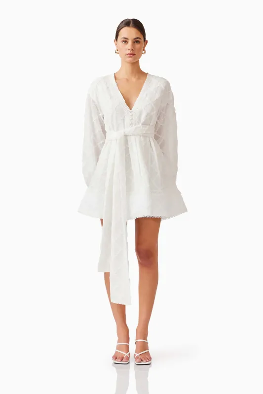 Iris Long Sleeve Mini Dress in White sold by Elliatt