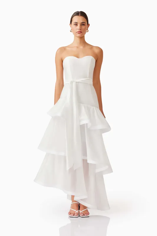 Kalani Strapless Maxi Dress in White sold by Elliatt