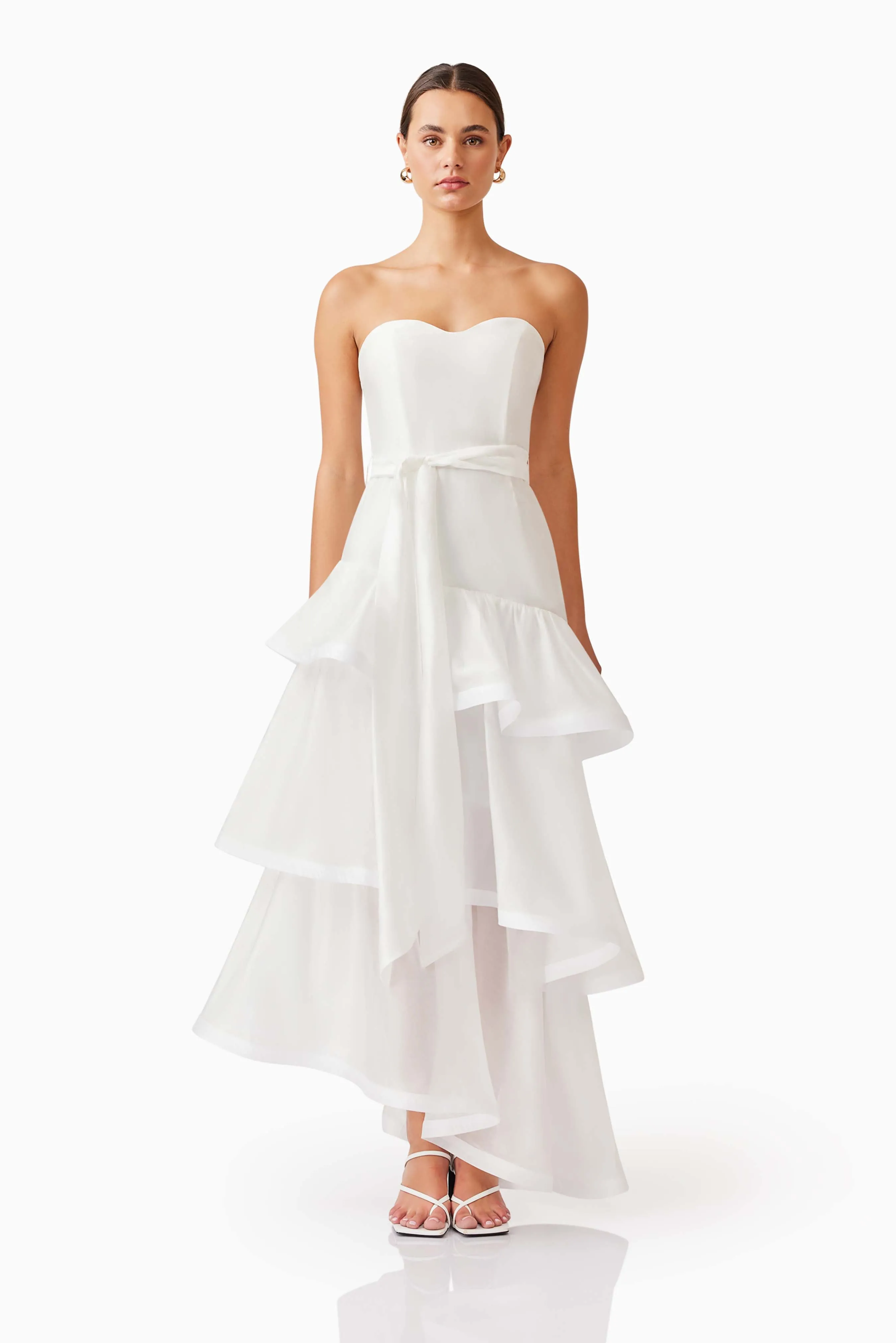 Kalani Strapless Maxi Dress in White sold by Elliatt