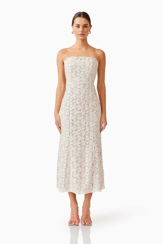 Cali Strapless Midi Dress in White sold by Elliatt