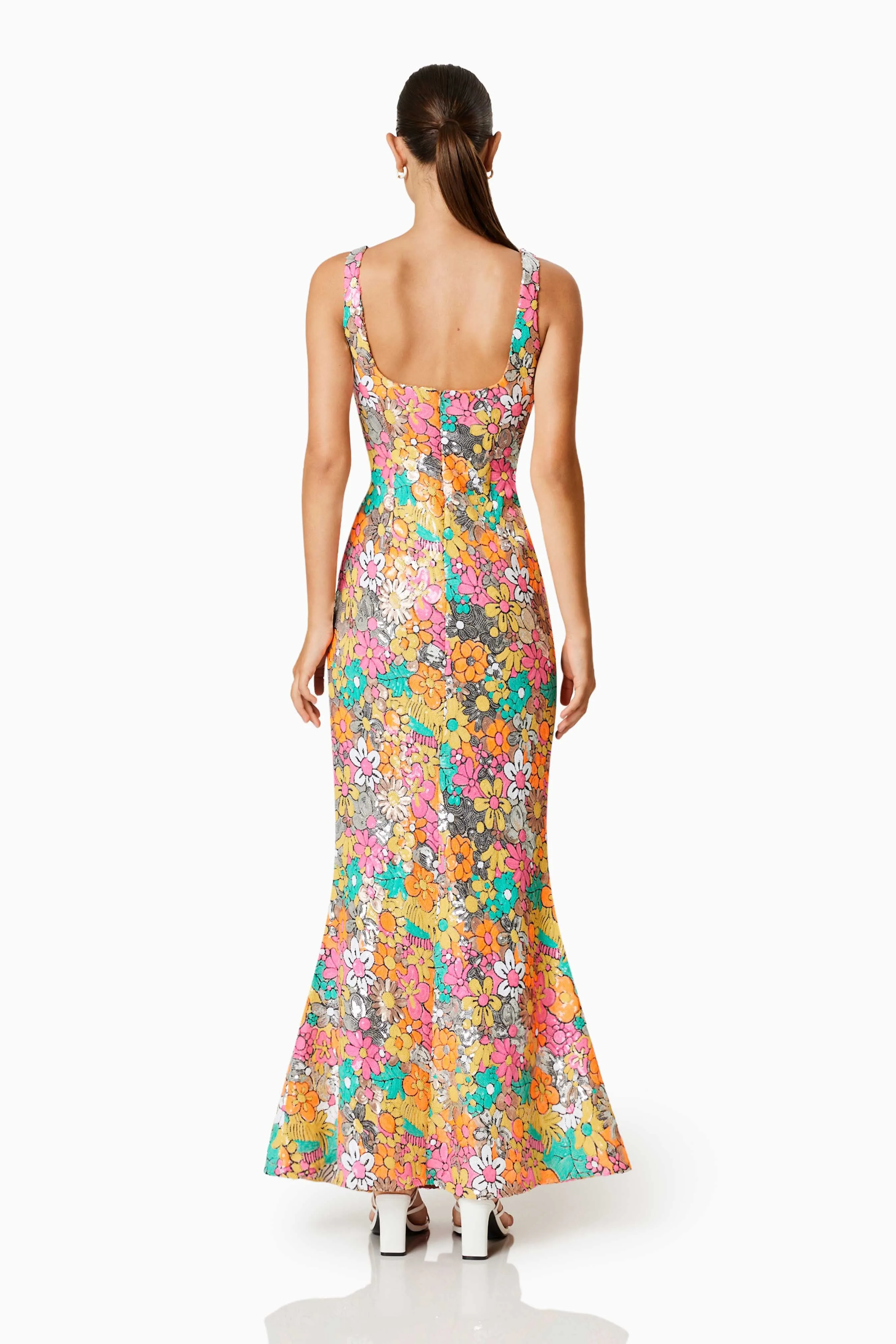 Tiki Floral Sequin Fitted Maxi Dress In Florals sold by Elliatt product image thumbnail 5