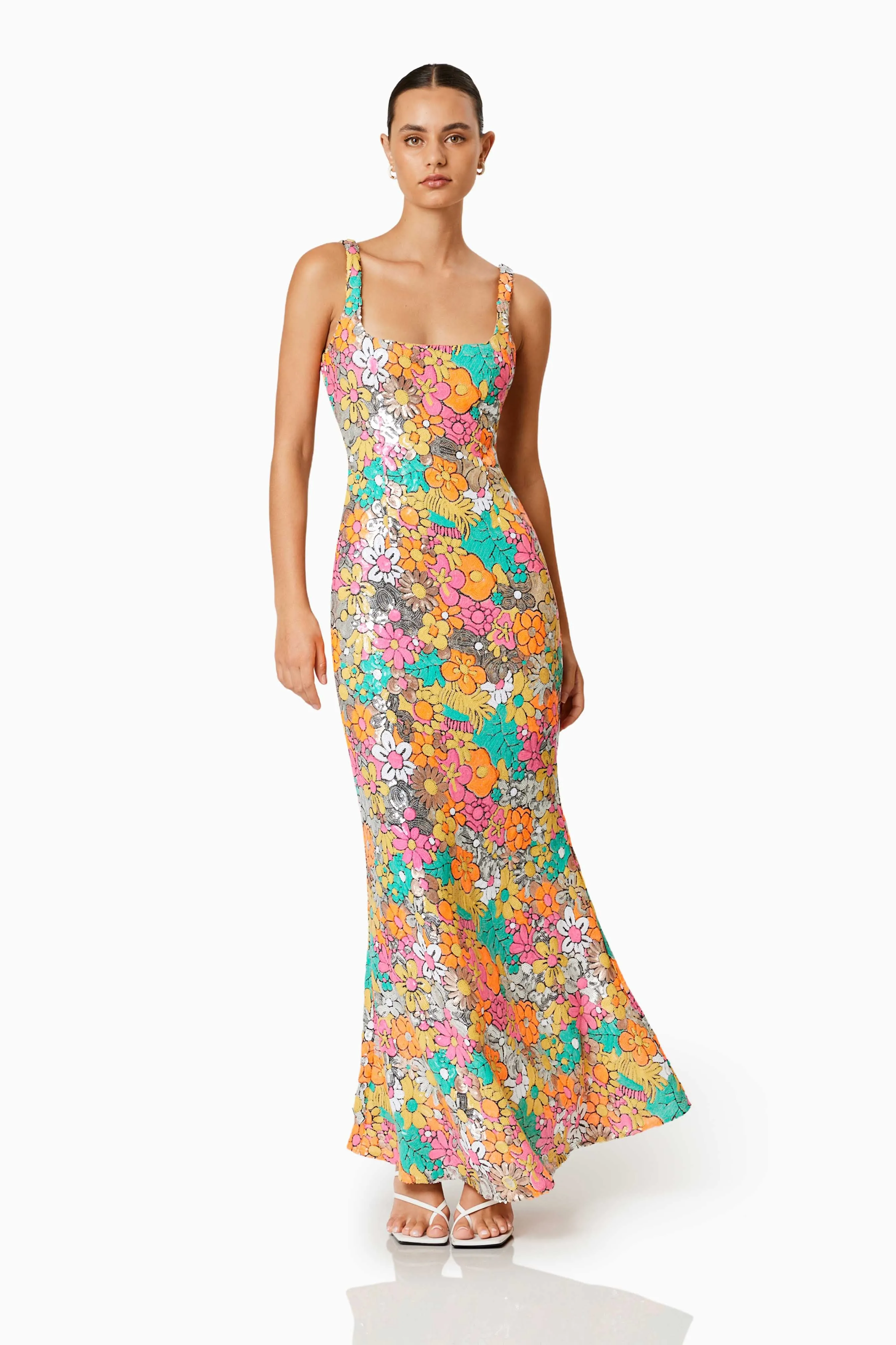 Tiki Floral Sequin Fitted Maxi Dress In Florals sold by Elliatt product image thumbnail 4