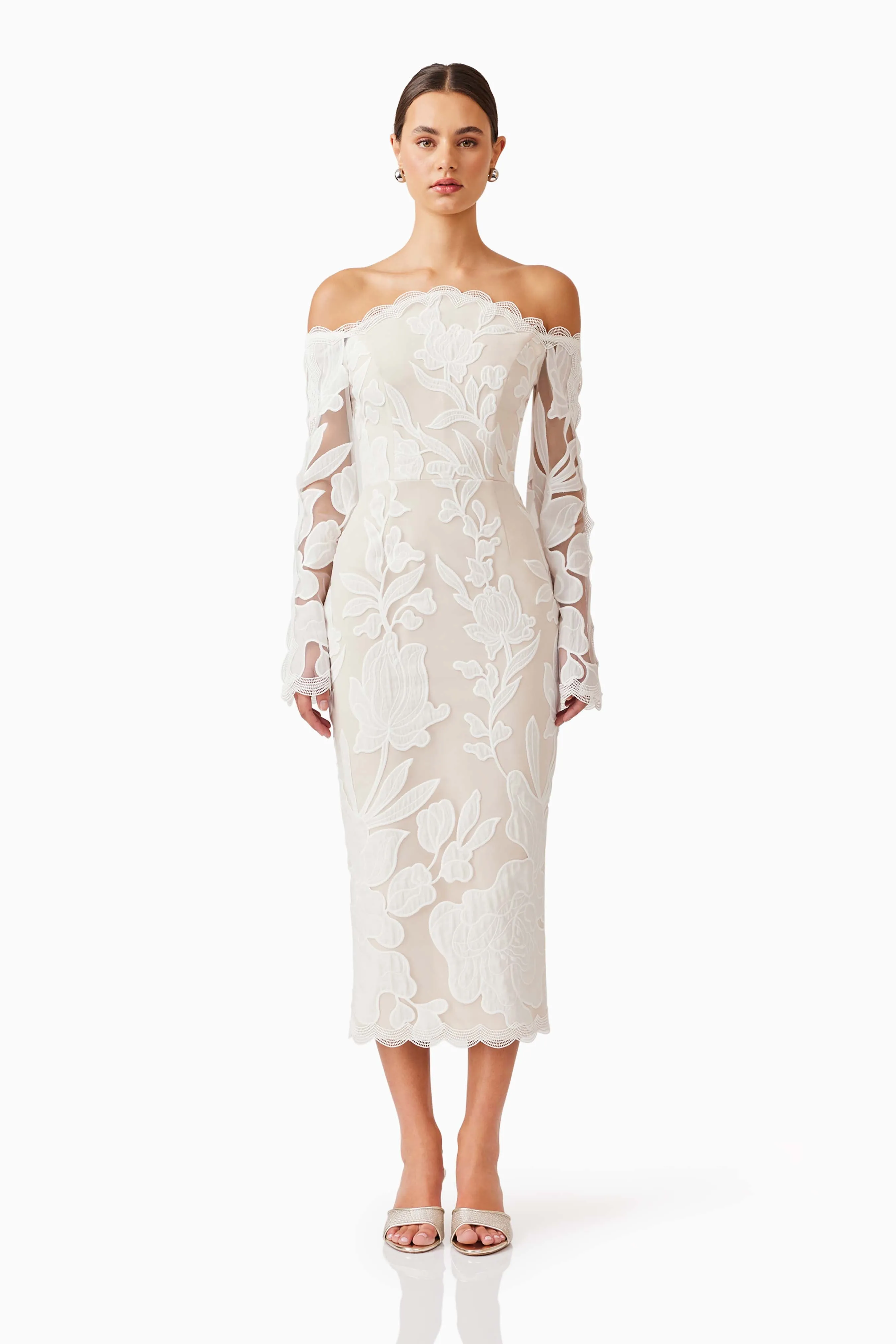 Florian Lace Midi Dress in White sold by Elliatt