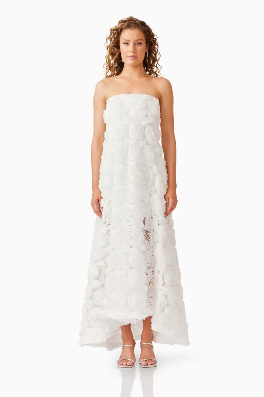 Selena Strapless Maxi Dress in White sold by Elliatt