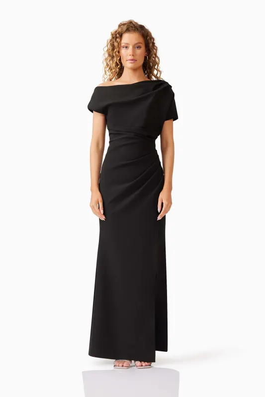 Kourtney Asymmetrical Maxi Dress in Black sold by Elliatt