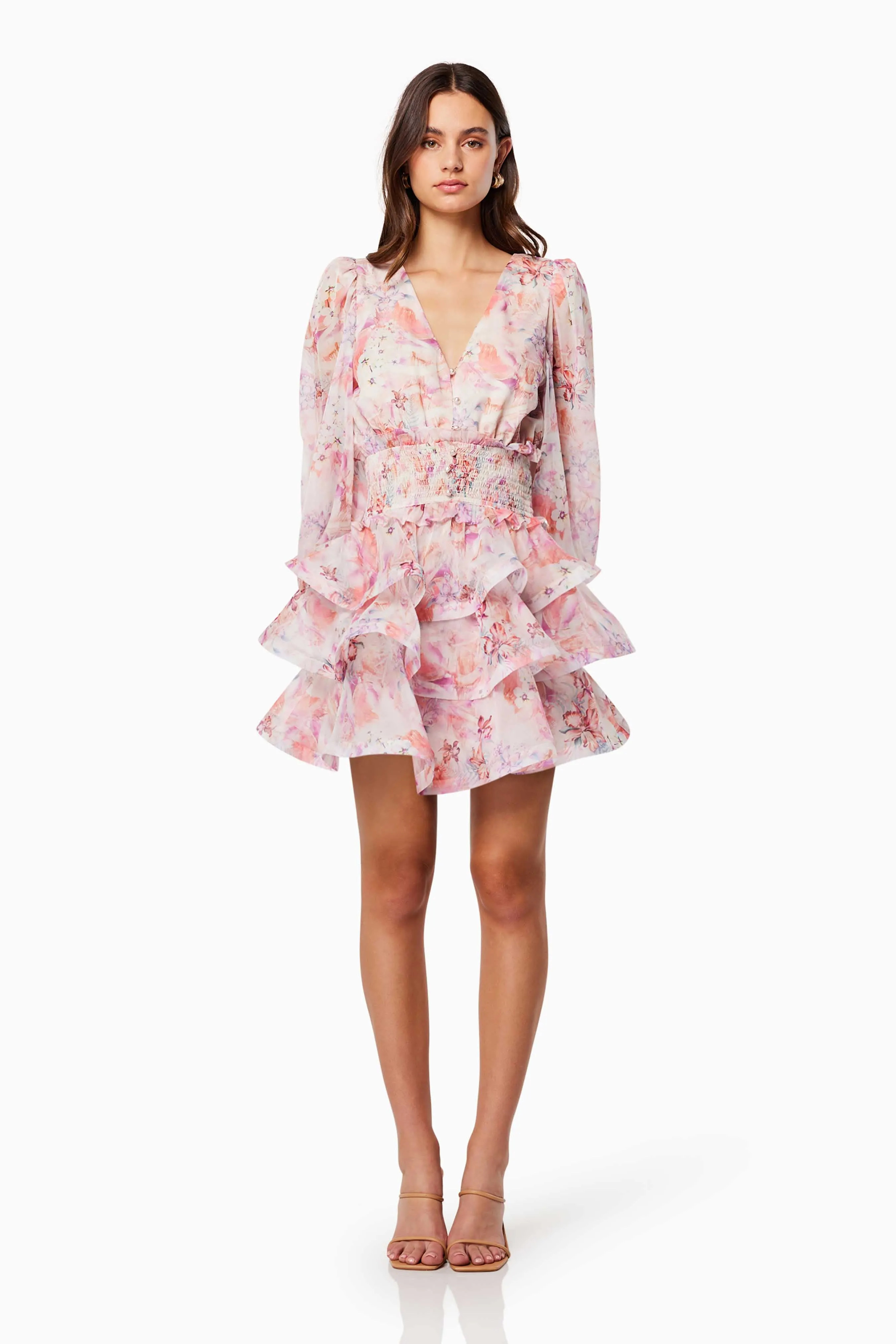 Lovebird Ruffled Tiered Mini Dress In Pink sold by Elliatt