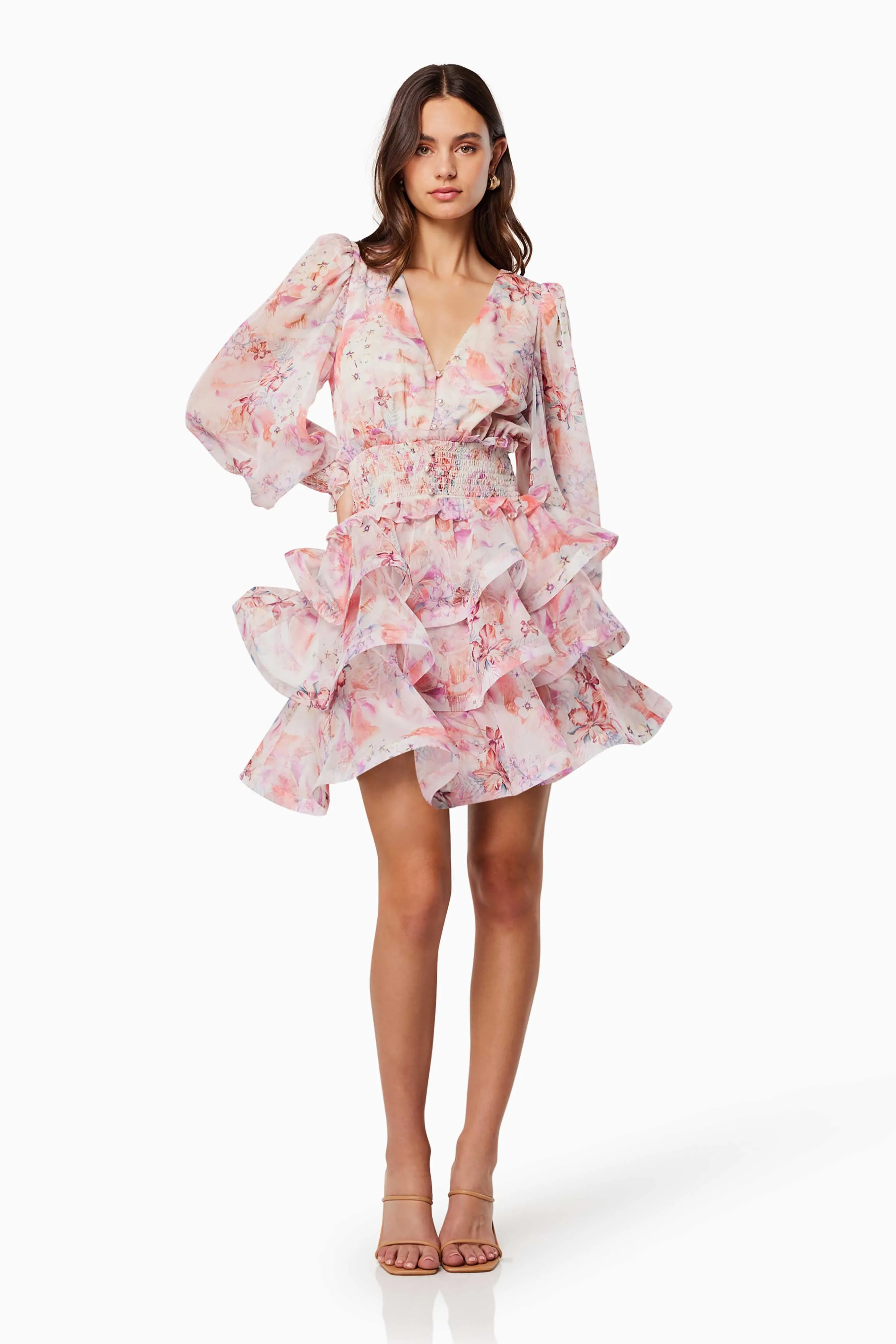 Lovebird Ruffled Tiered Mini Dress In Pink sold by Elliatt product image thumbnail 4