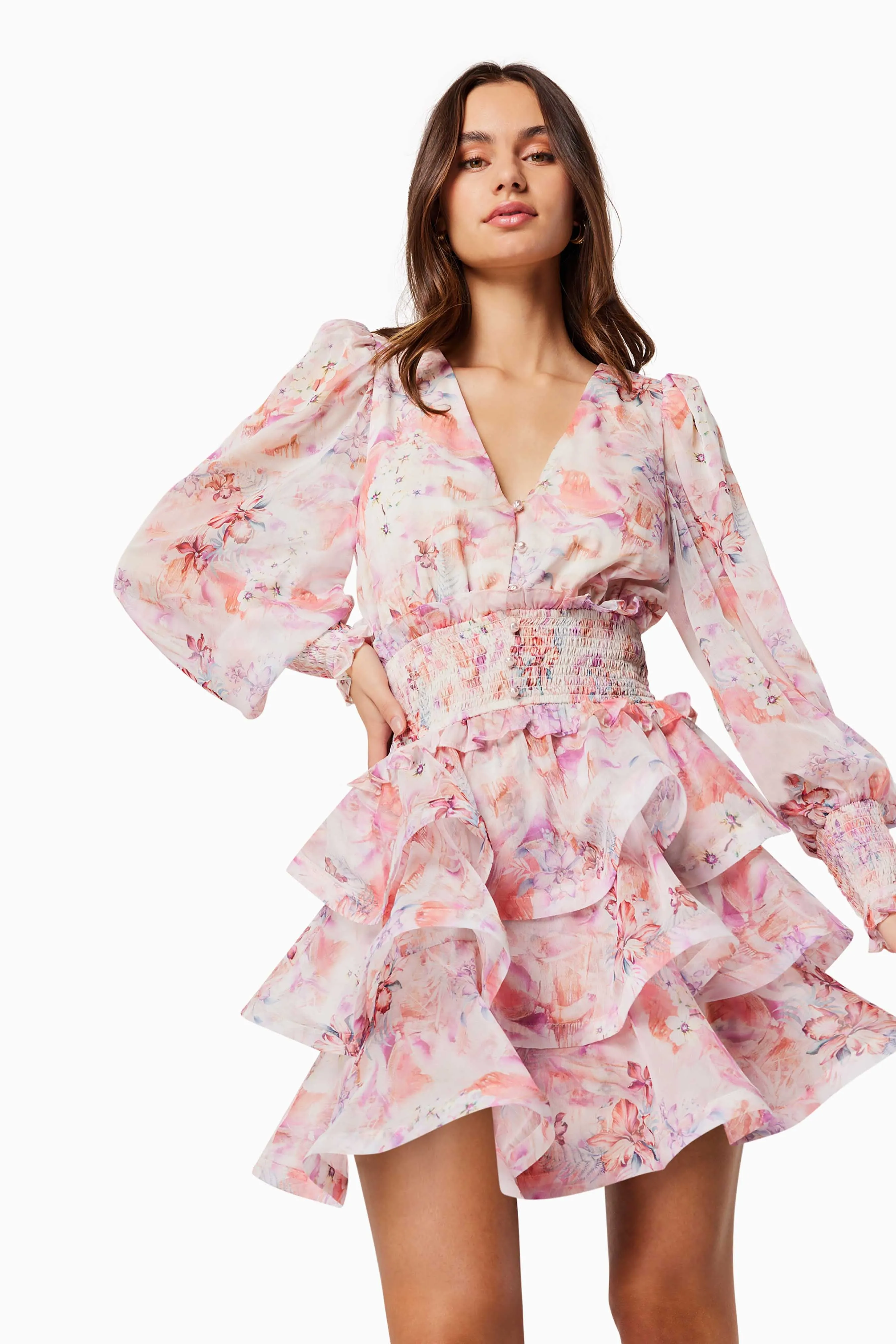 Lovebird Ruffled Tiered Mini Dress In Pink sold by Elliatt product image thumbnail 2