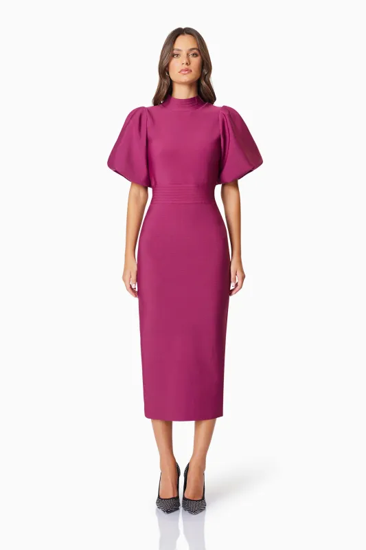 Ella Puff Sleeve Midi Dress In Red sold by Elliatt