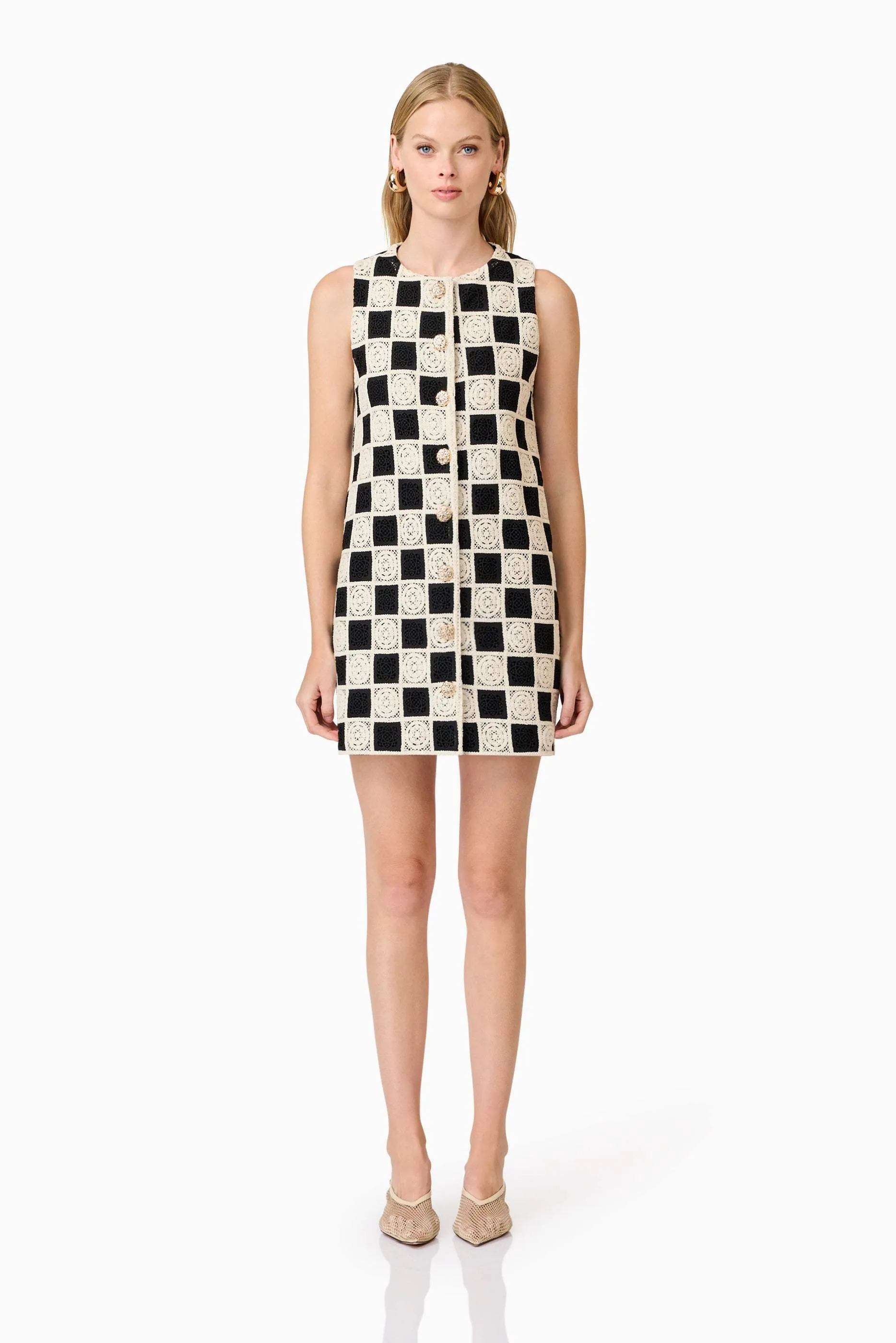 CURAAE Soho Crochet Mini Dress in Black & White sold by Elliatt