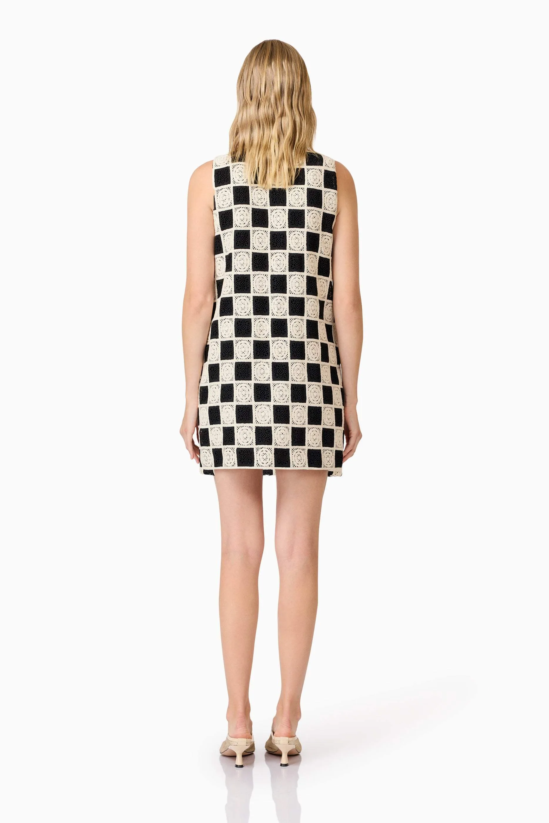 CURAAE Soho Crochet Mini Dress in Black & White sold by Elliatt product image thumbnail 4