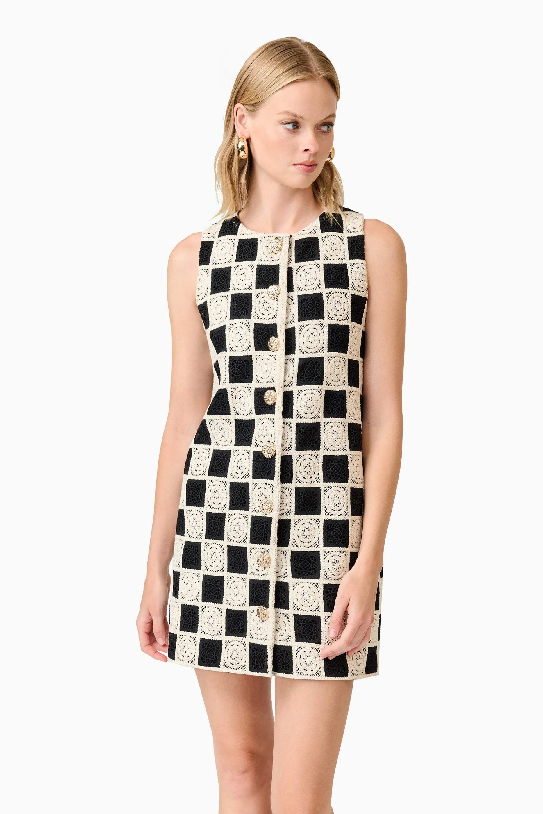 CURAAE Soho Crochet Mini Dress in Black & White sold by Elliatt product image thumbnail 5