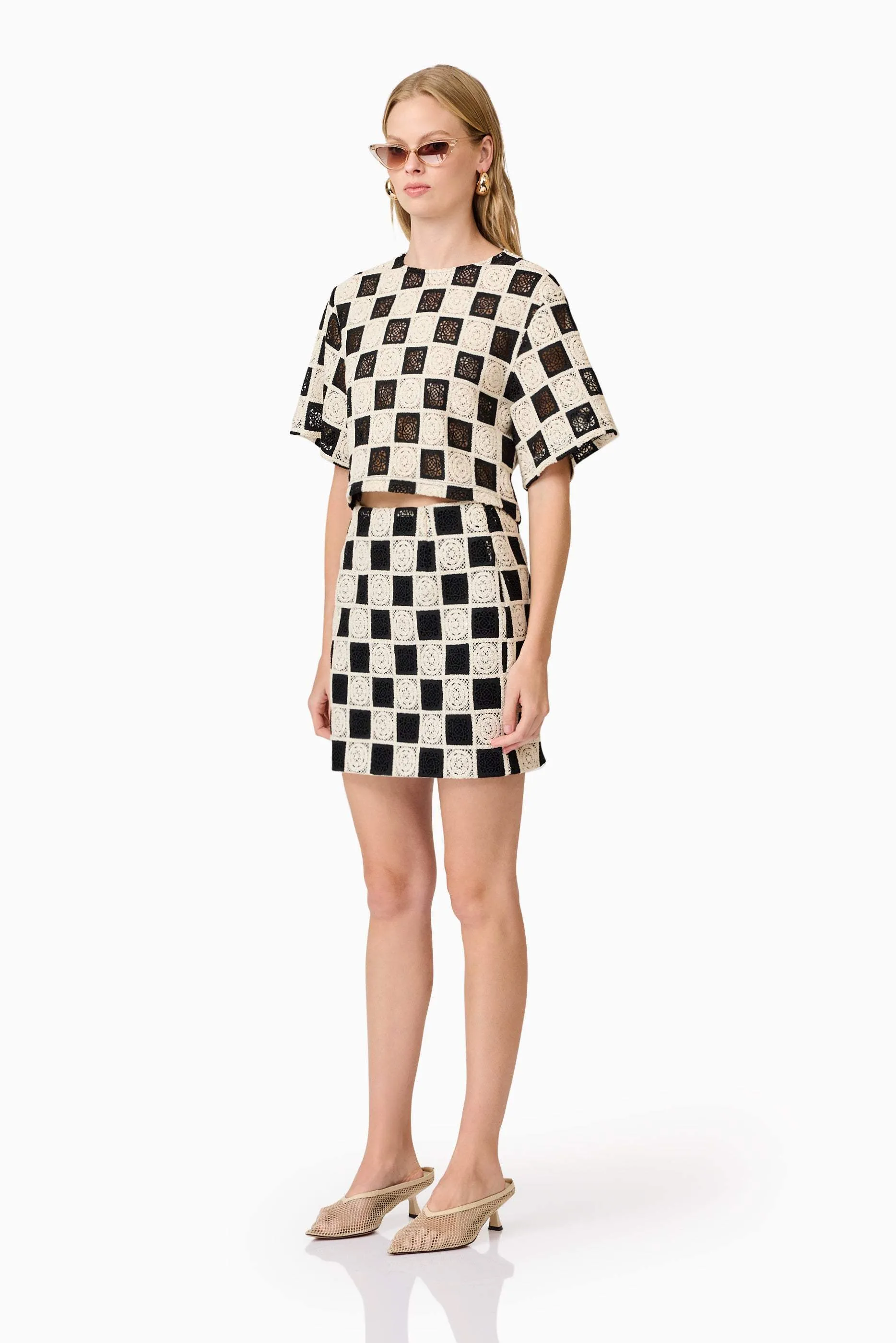 CURAAE Soho Crochet Mini Skirt in Black & White sold by Elliatt product image thumbnail 2