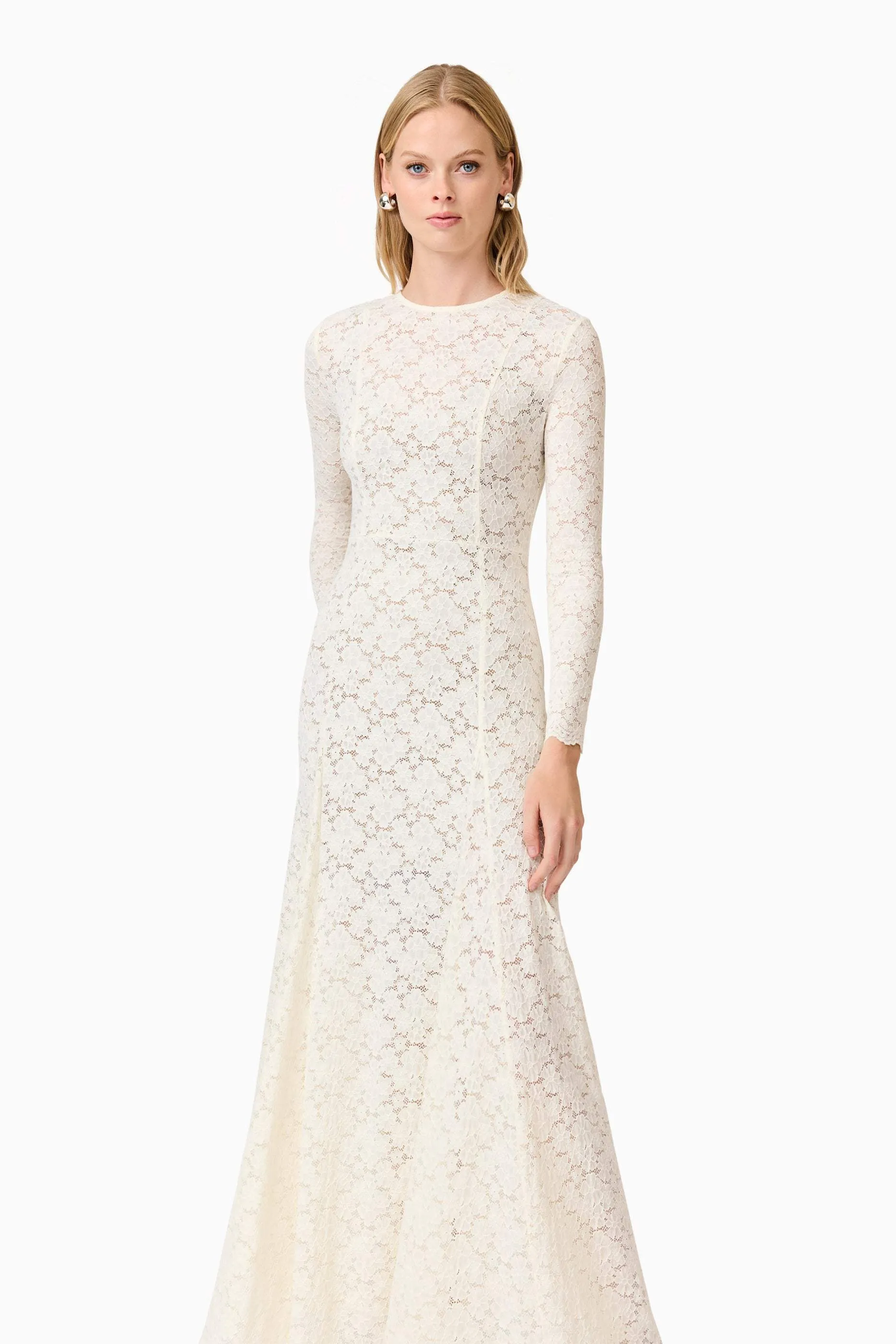 CURAAE Kira Stretch Lace Maxi Dress In White sold by Elliatt product image thumbnail 3