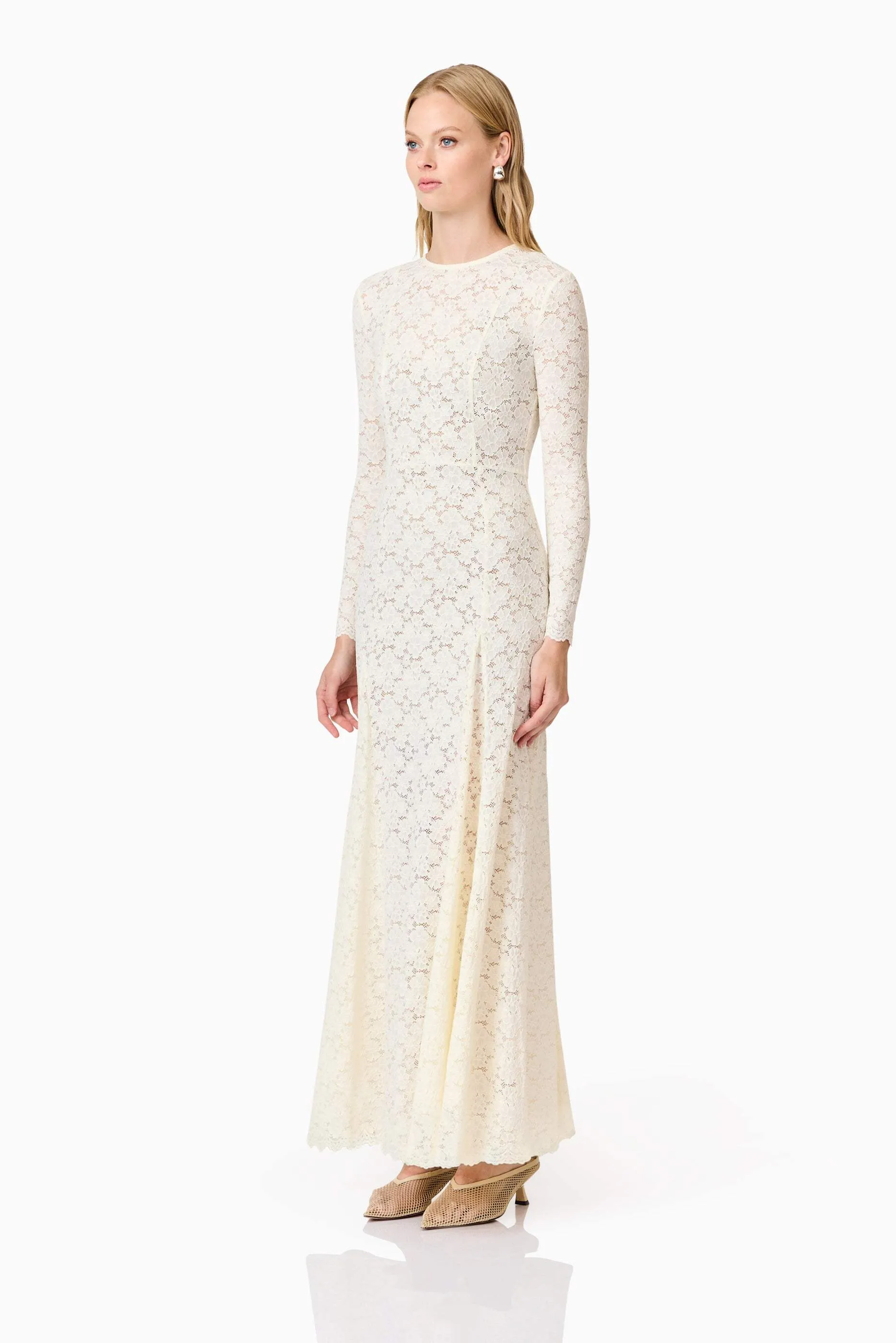 CURAAE Kira Stretch Lace Maxi Dress In White sold by Elliatt product image thumbnail 2