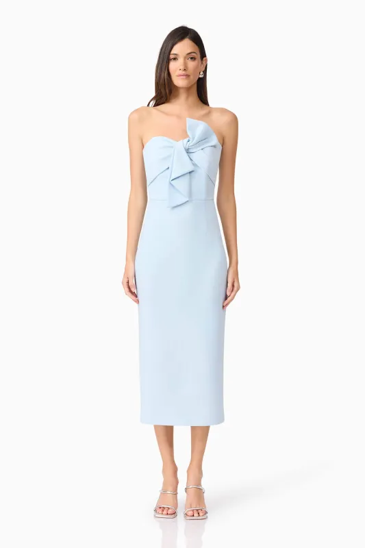 Ami Strapless Midi Dress in Blue sold by Elliatt