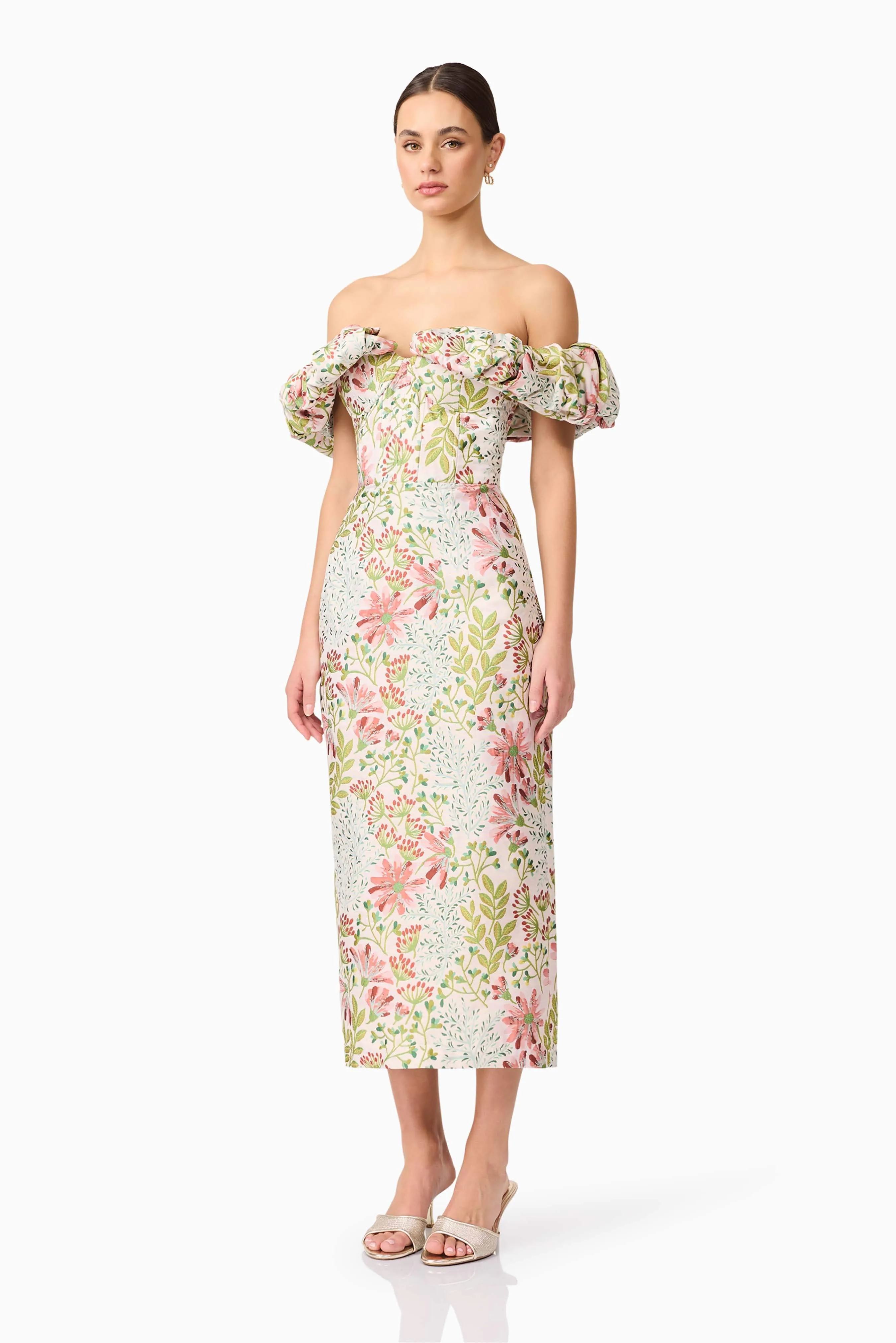 Calaantha Off The Shoulder Midi Dress in Floral sold by Elliatt product image thumbnail 4
