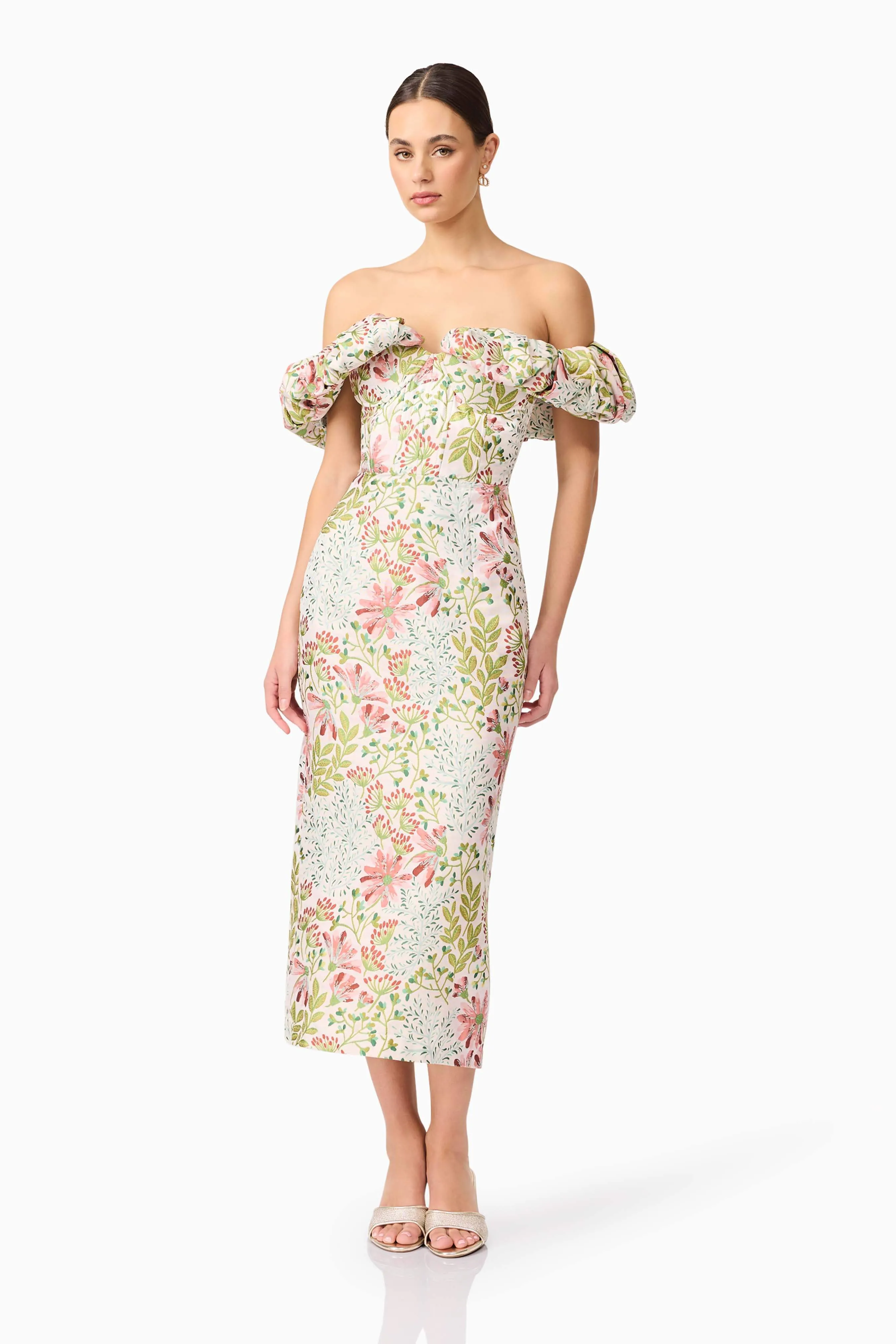 Calaantha Off The Shoulder Midi Dress in Floral sold by Elliatt product image thumbnail 5