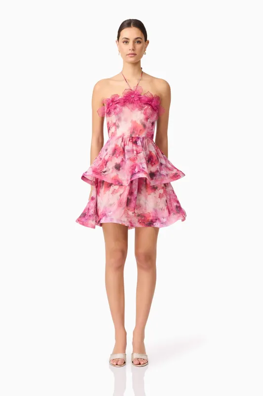 Evalina Floral Mini Dress in Pink sold by Elliatt