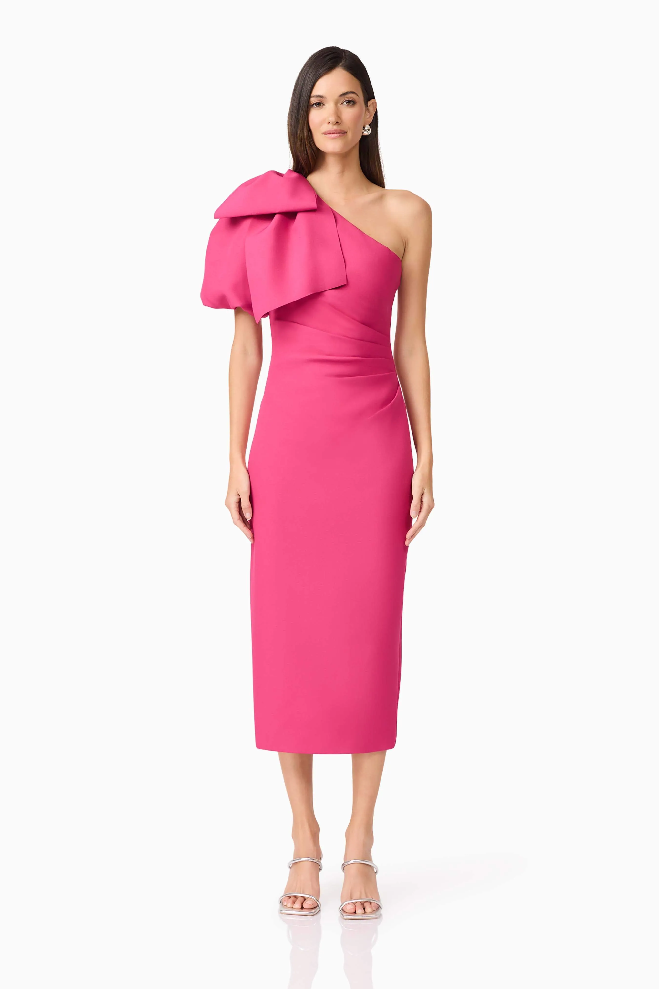 Elysie Asymmetrical Midi Dress in Pink sold by Elliatt