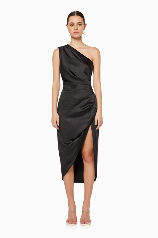 Cassini One Shoulder Midi Dress in Black sold by Elliatt