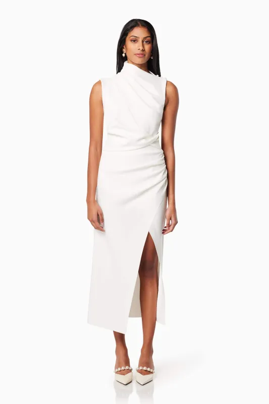 Genoa Fitted Midi Dress In White sold by Elliatt