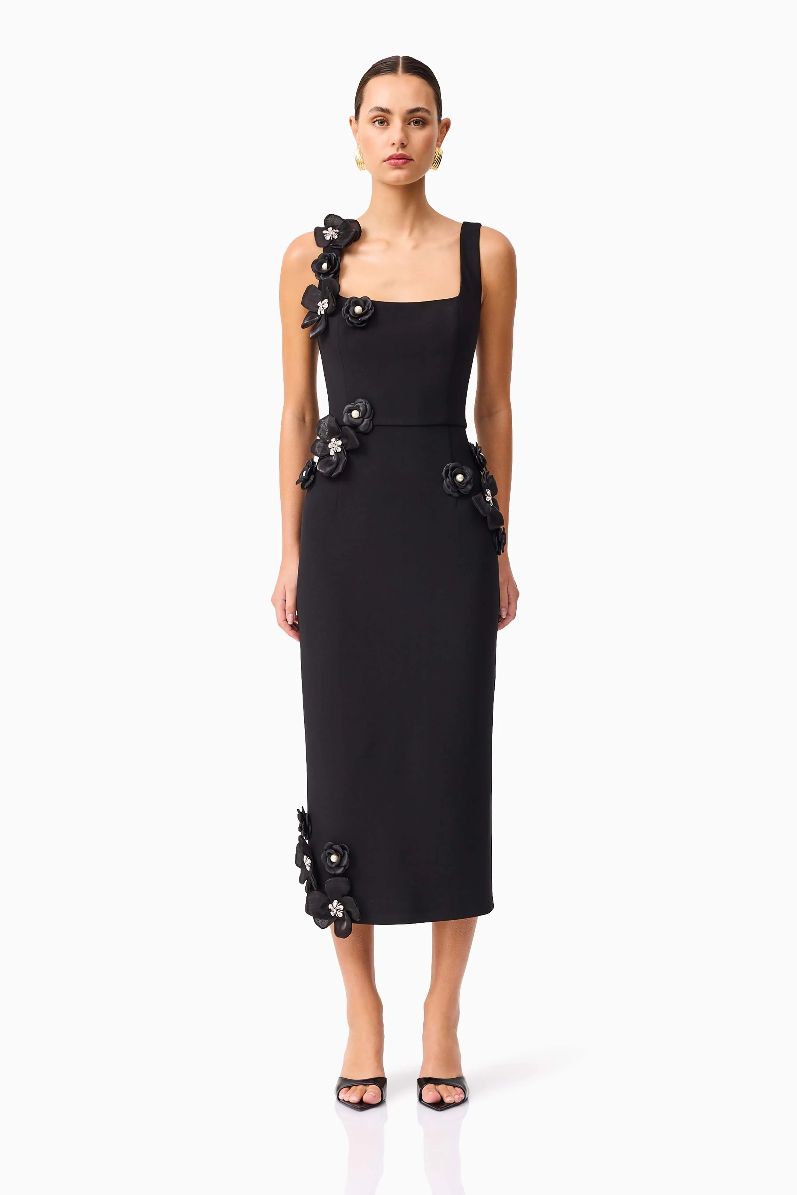 Chantelle 3D Midi Dress in Black sold by Elliatt