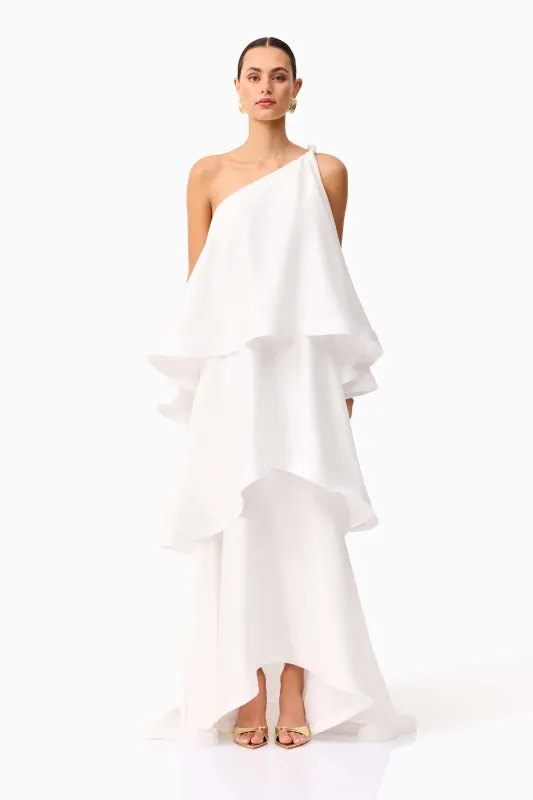 Tilly One Shoulder Maxi Dress in White sold by Elliatt
